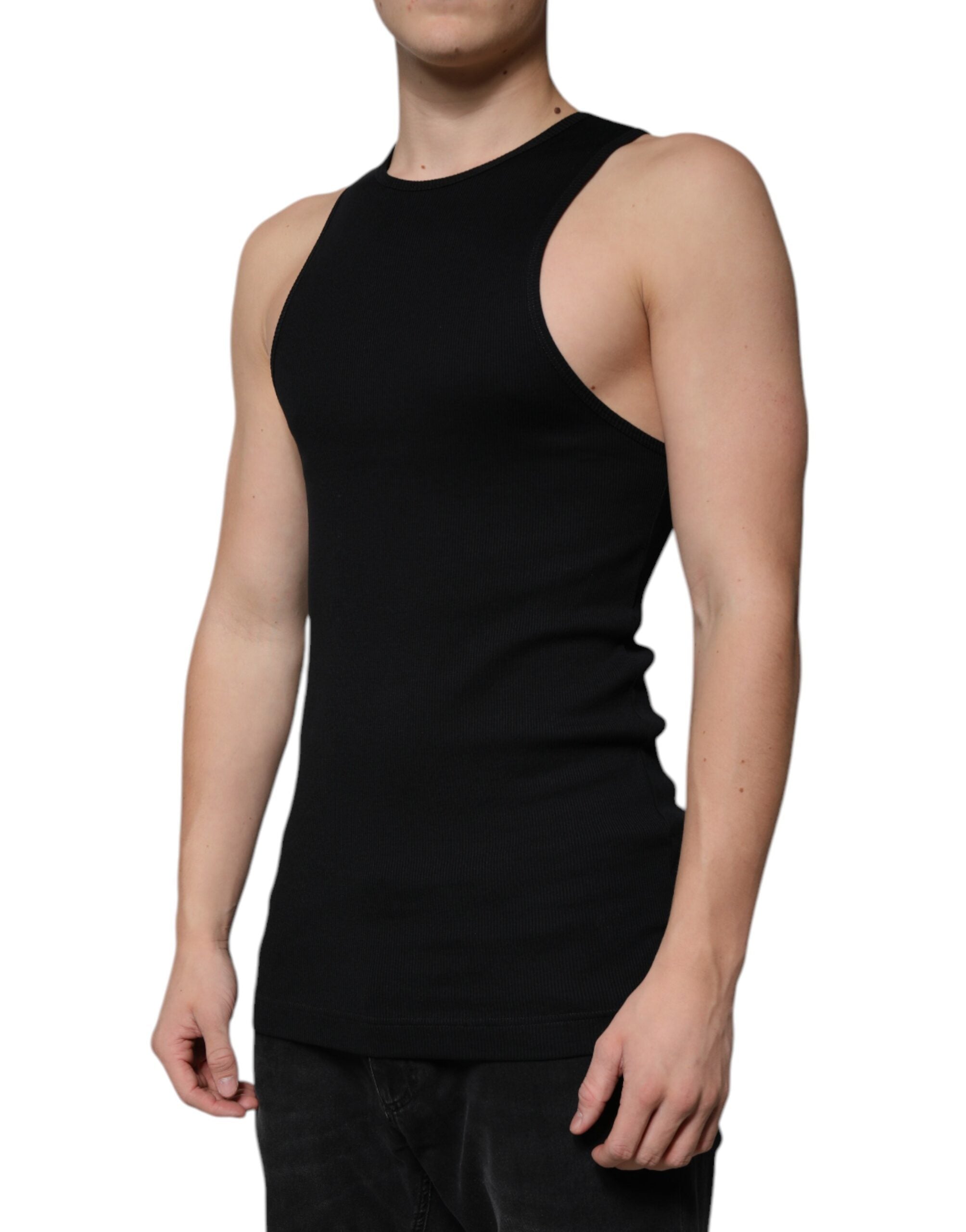 Dolce & Gabbana Black Cotton Sleeveless Round Neck Tank Men's T-shirt