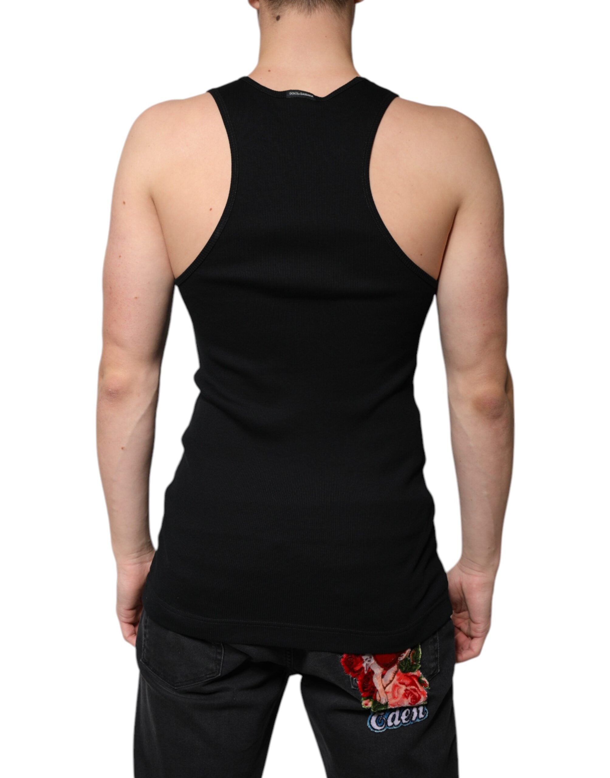 Dolce & Gabbana Black Cotton Sleeveless Round Neck Tank Men's T-shirt