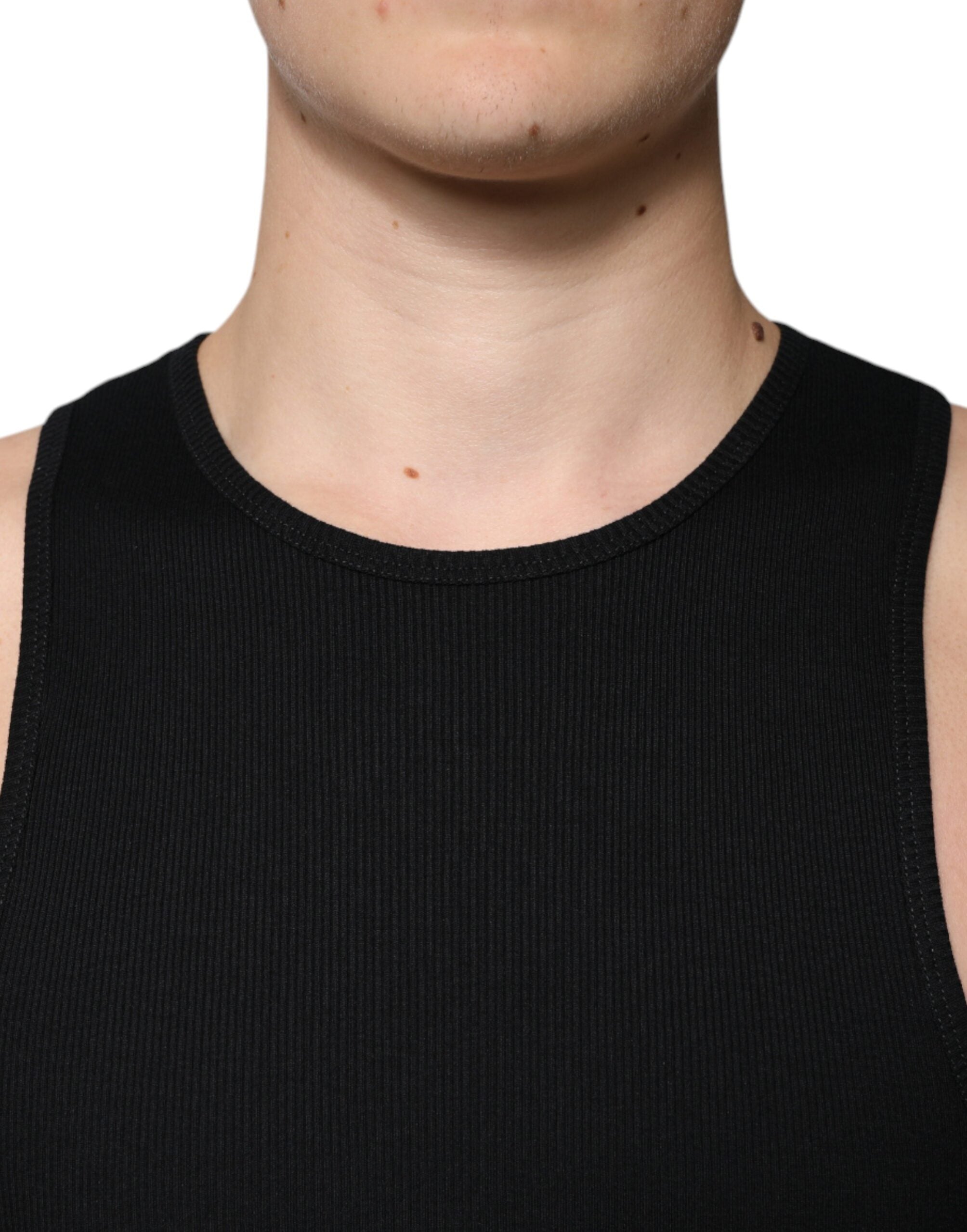 Dolce & Gabbana Black Cotton Sleeveless Round Neck Tank Men's T-shirt