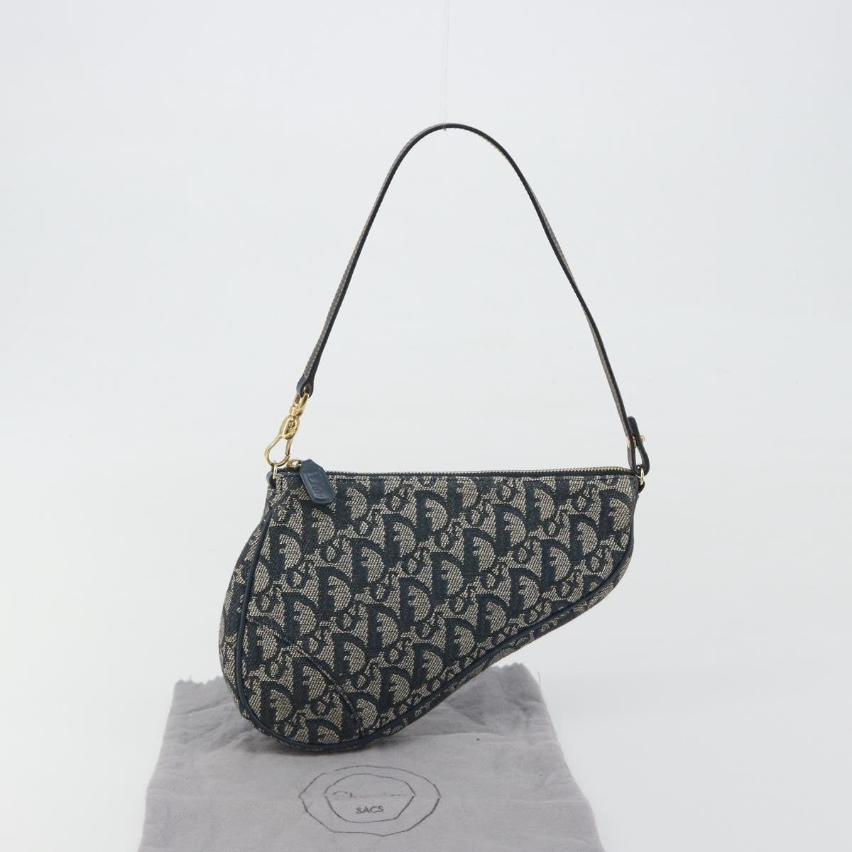 Christian Dior Vintage Saddle Bag Canvas Navy Canvas Clutche & Pouche Bag (Pre-Owned)