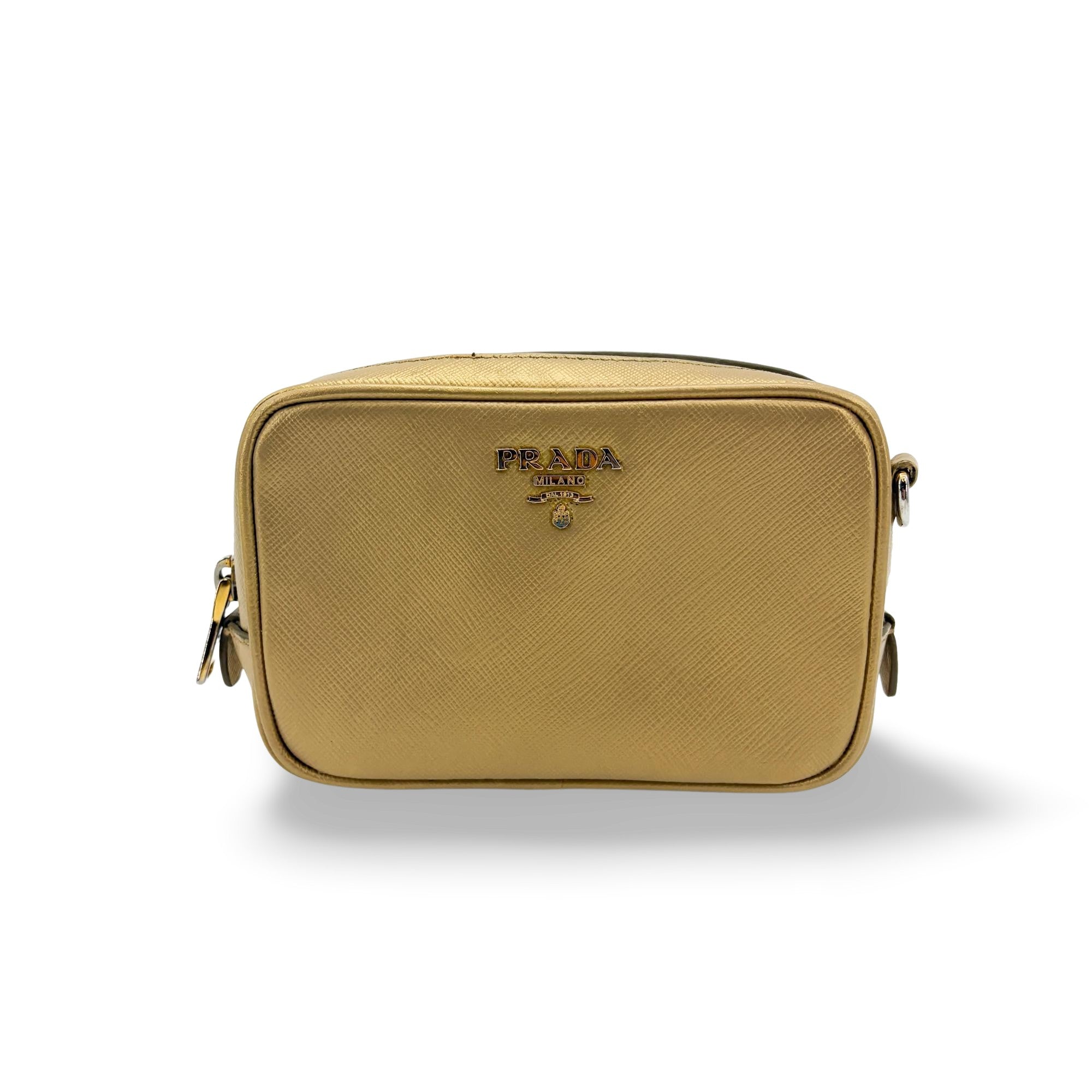 Prada Camera Saffiano Leather Gold Leather Shoulder Bag Bag (Pre-Owned)