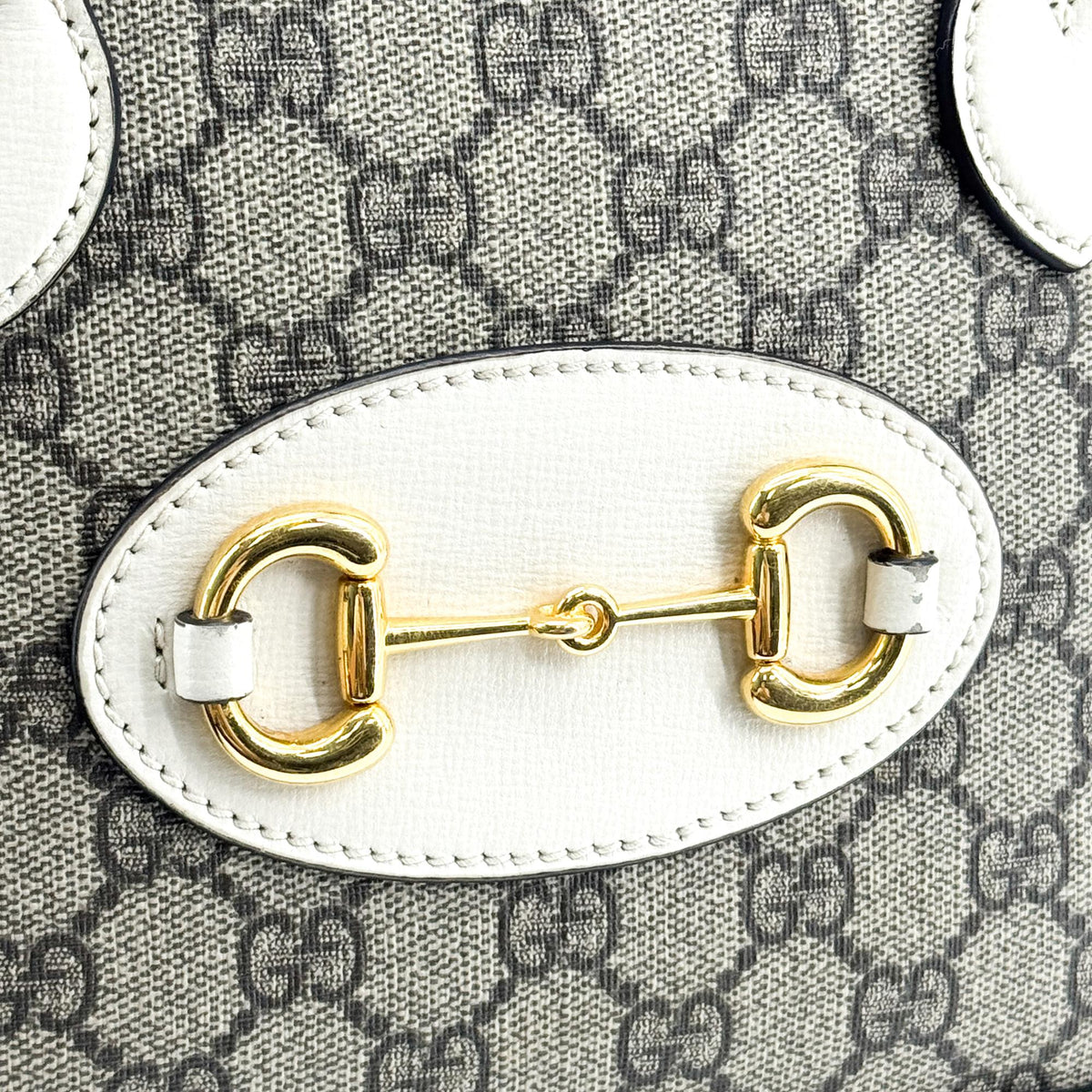 Gucci Horsebit 1955 Top Handle Gg Canvas With Leather White Canvas Handbag (Pre-Owned)