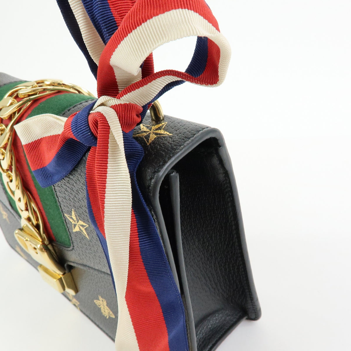 Gucci Sylvie Printed Leather Black Leather Shoulder Bag Bag (Pre-Owned)