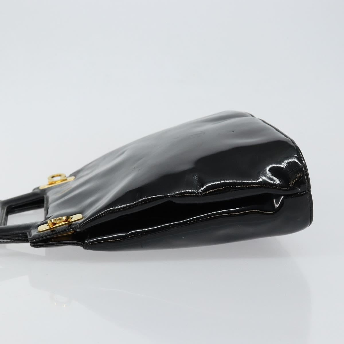 Salvatore Ferragamo Wanda Patent Leather Black Patent_Leather Handbag (Pre-Owned)