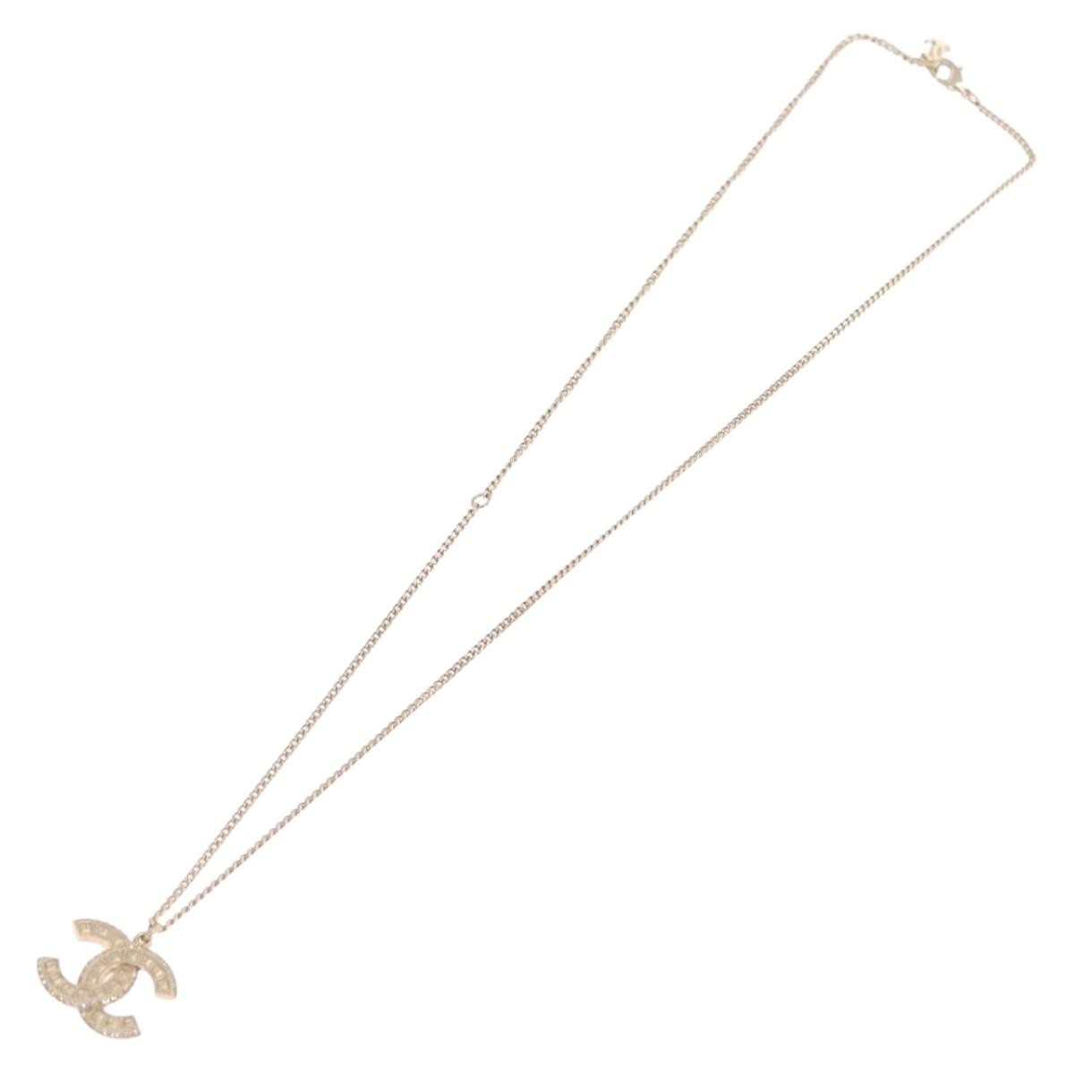 Chanel Multi-Logo Engraved Cc Pendant Metal With Crystals Gold Metal Necklace Jewelry (Pre-Owned)