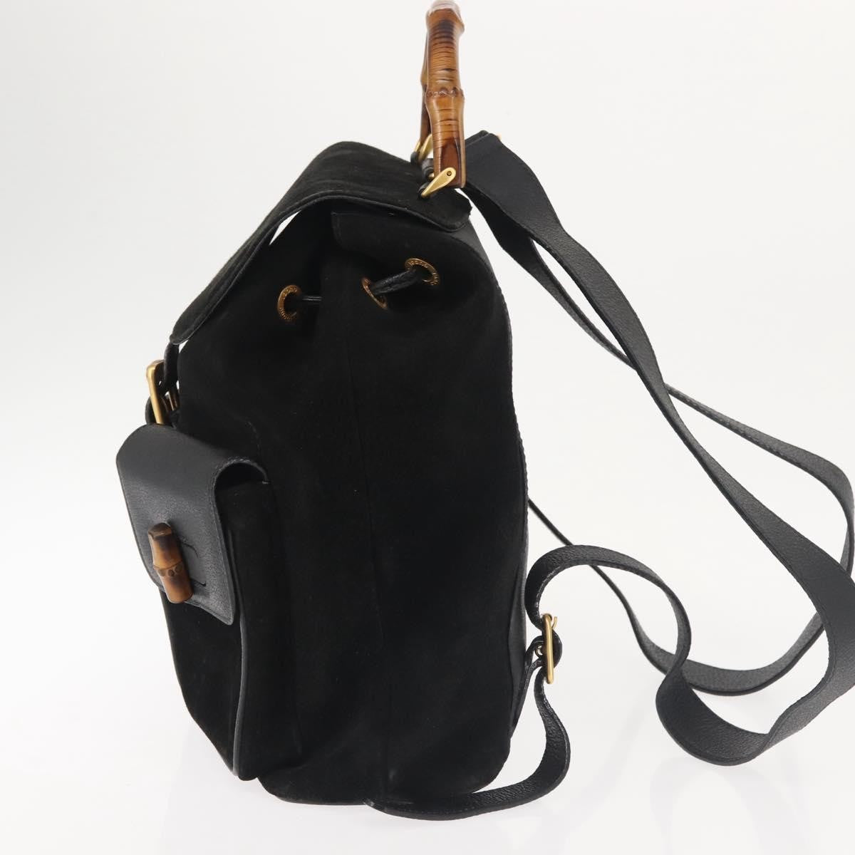Gucci Vintage Bamboo Suede Black Suede Backpack Bag (Pre-Owned)