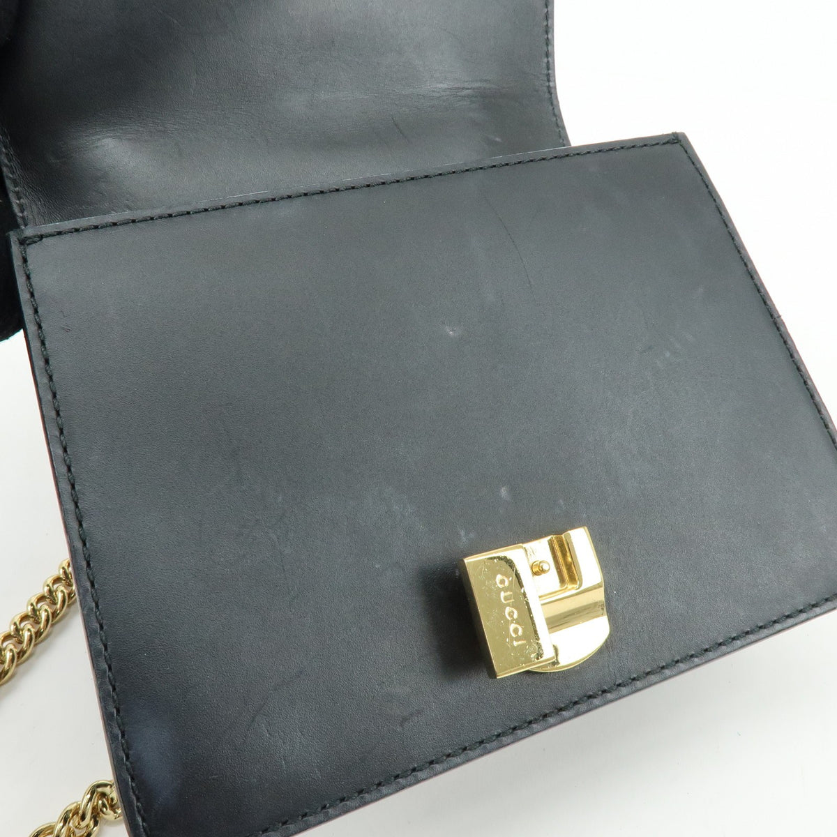 Gucci Sylvie Chain Leather Black Leather Shoulder Bag Bag (Pre-Owned)