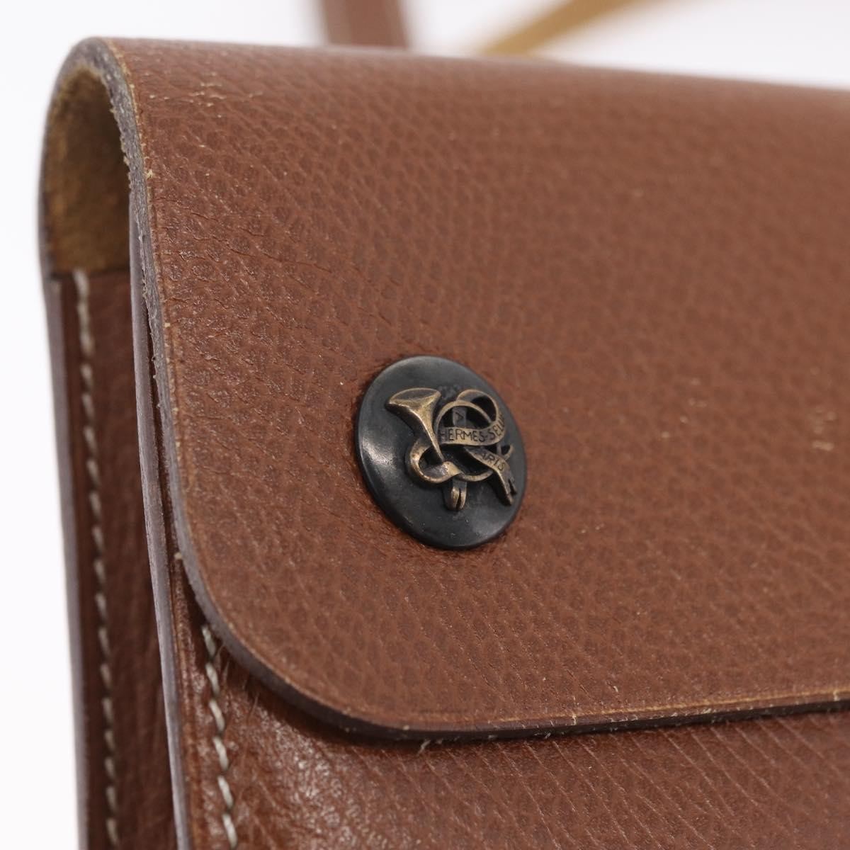 Hermes Pochette Green Waist Leather Brown Leather Handbag (Pre-Owned)