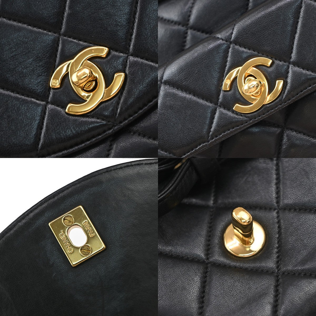 Chanel Vintage Cc Pocket Quilted Lambskin Black Leather Backpack Bag (Pre-Owned)