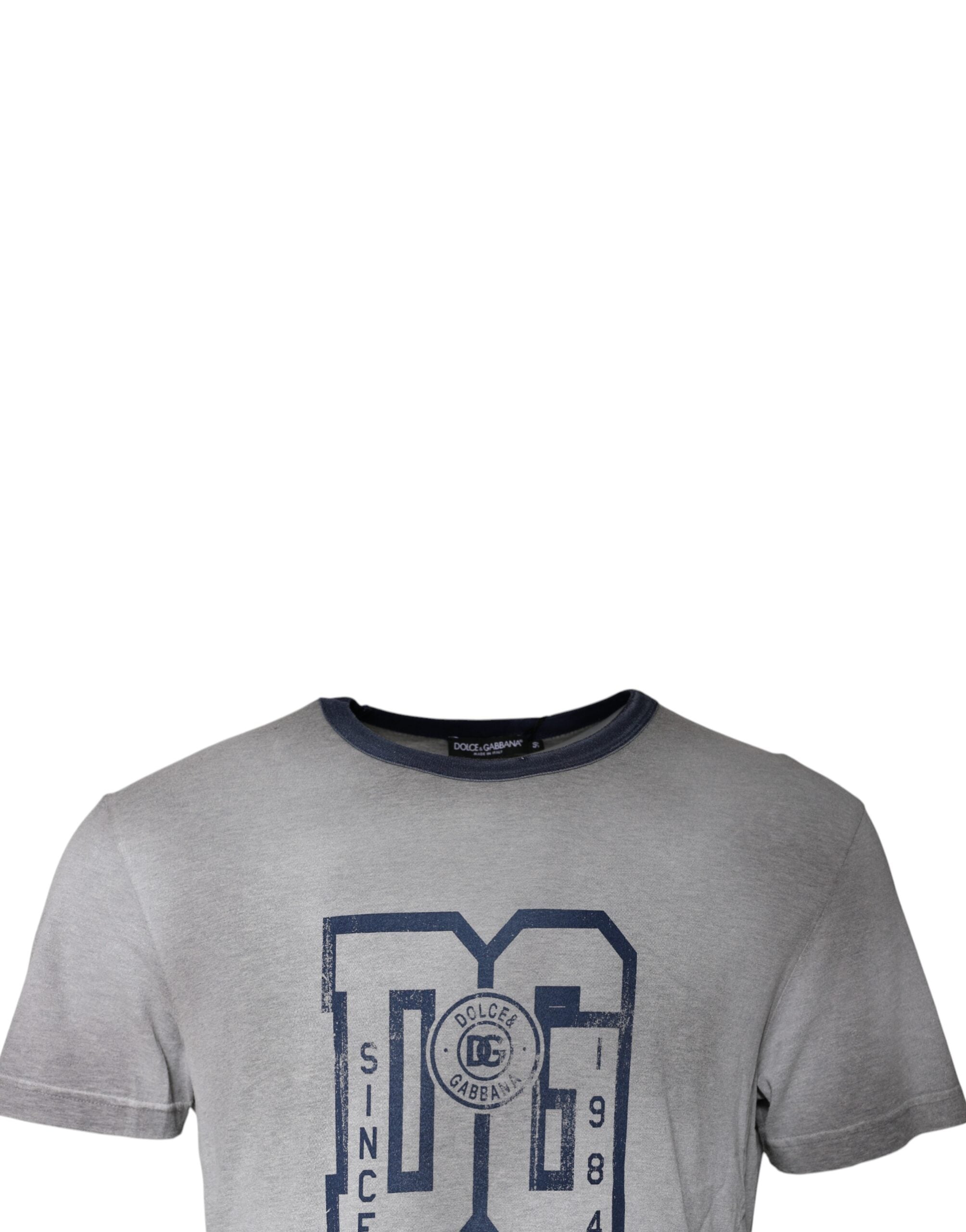 Dolce & Gabbana Gray Logo Print Cotton Crew Neck Men's T-shirt