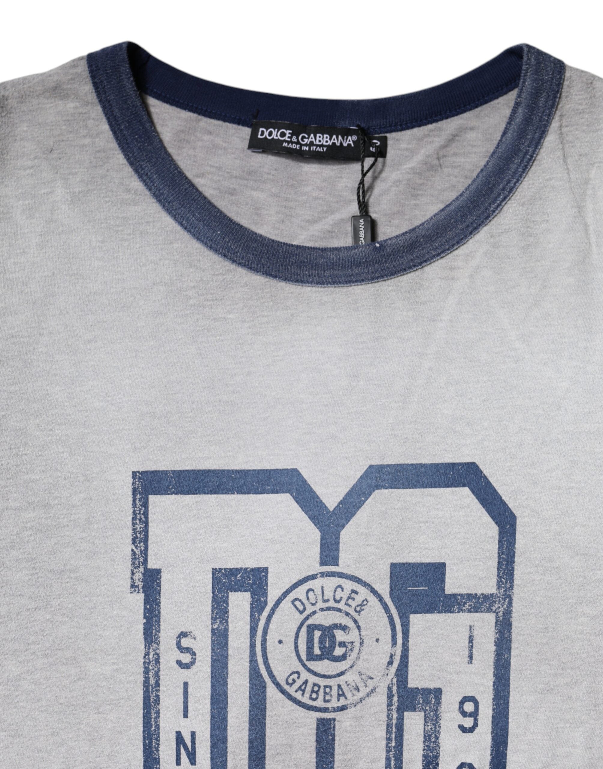 Dolce & Gabbana Gray Logo Print Cotton Crew Neck Men's T-shirt