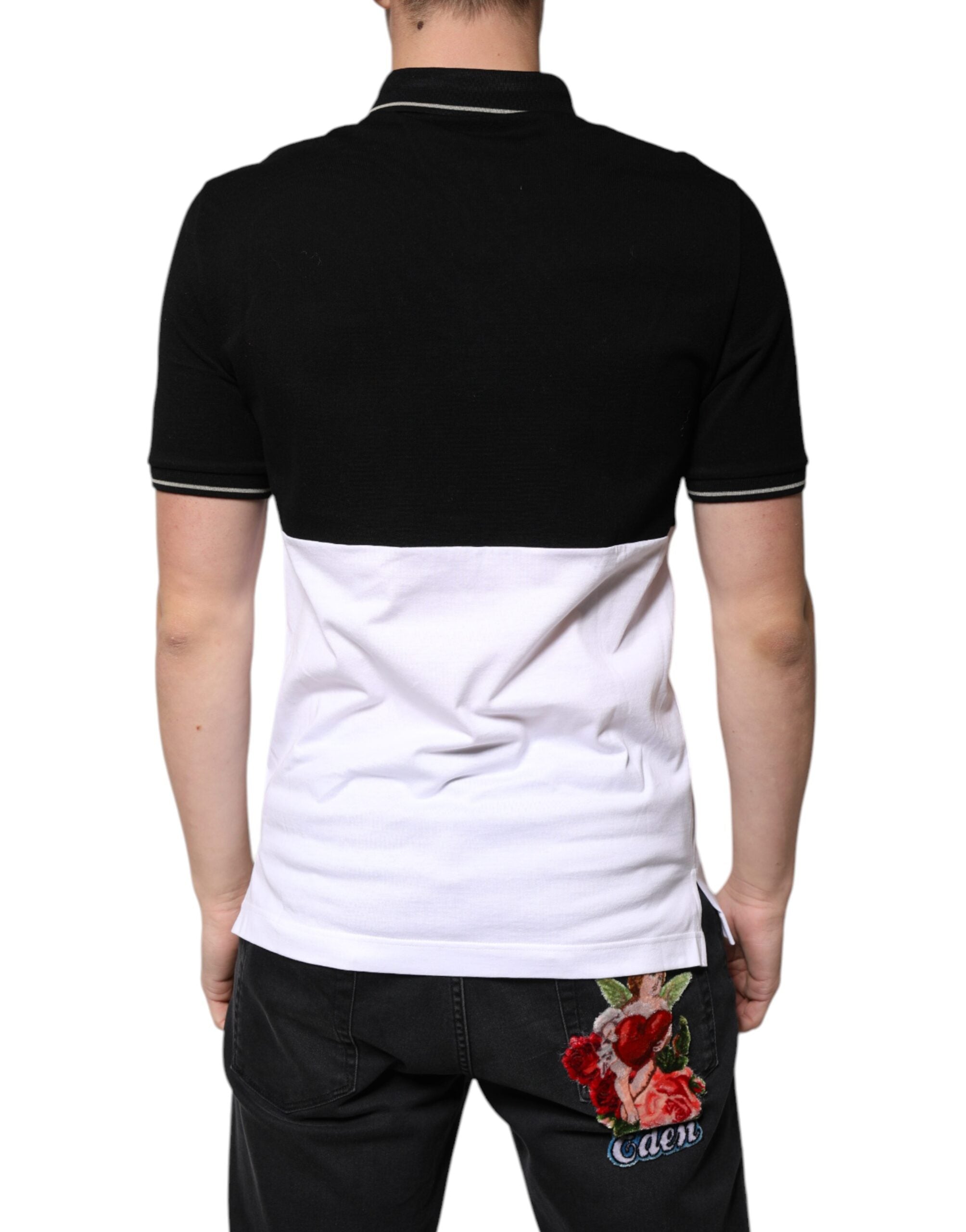 Dolce & Gabbana Black White Cotton Short Sleeves Polo Men's T-shirt