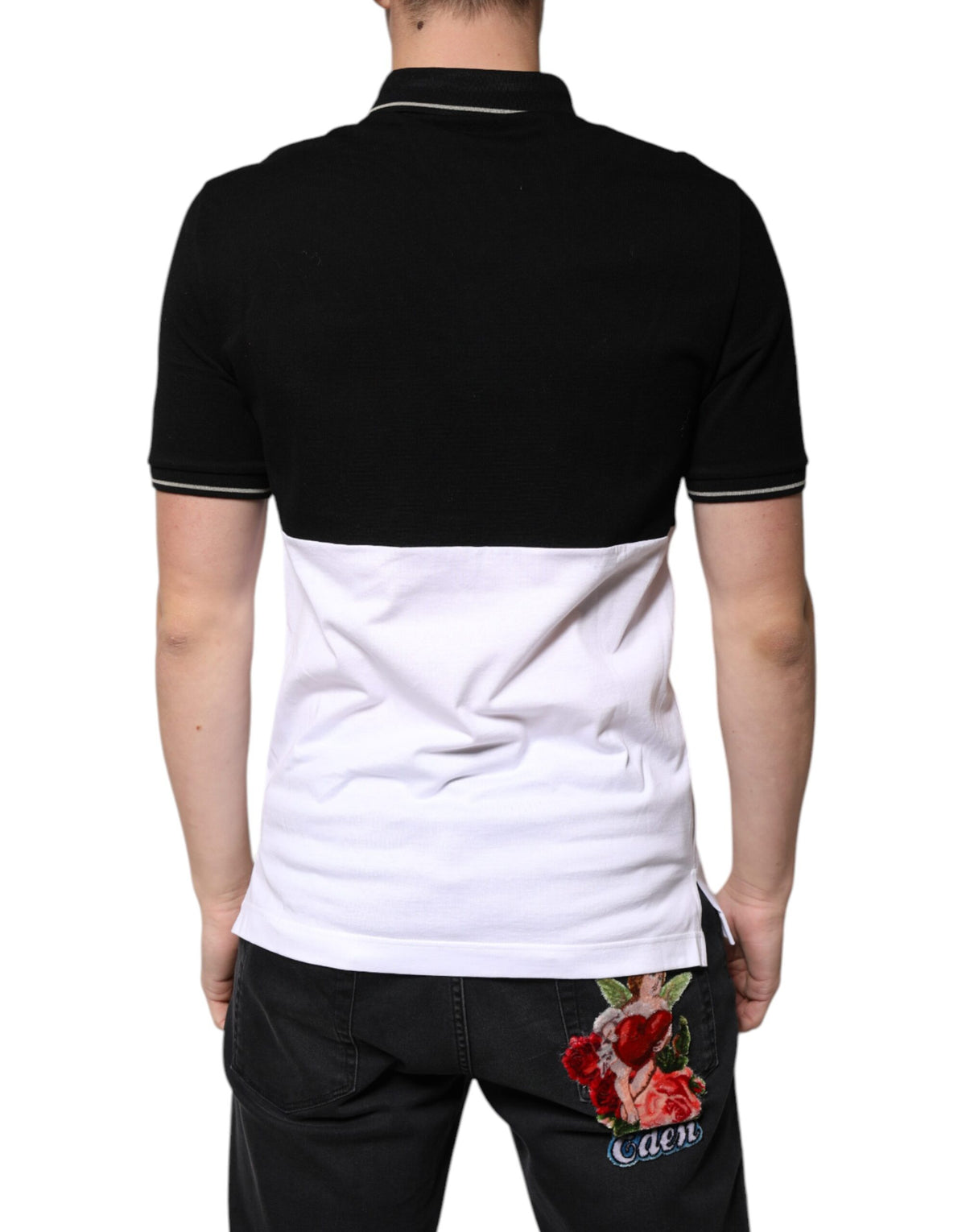 Dolce & Gabbana Black White Cotton Short Sleeves Polo Men's T-shirt