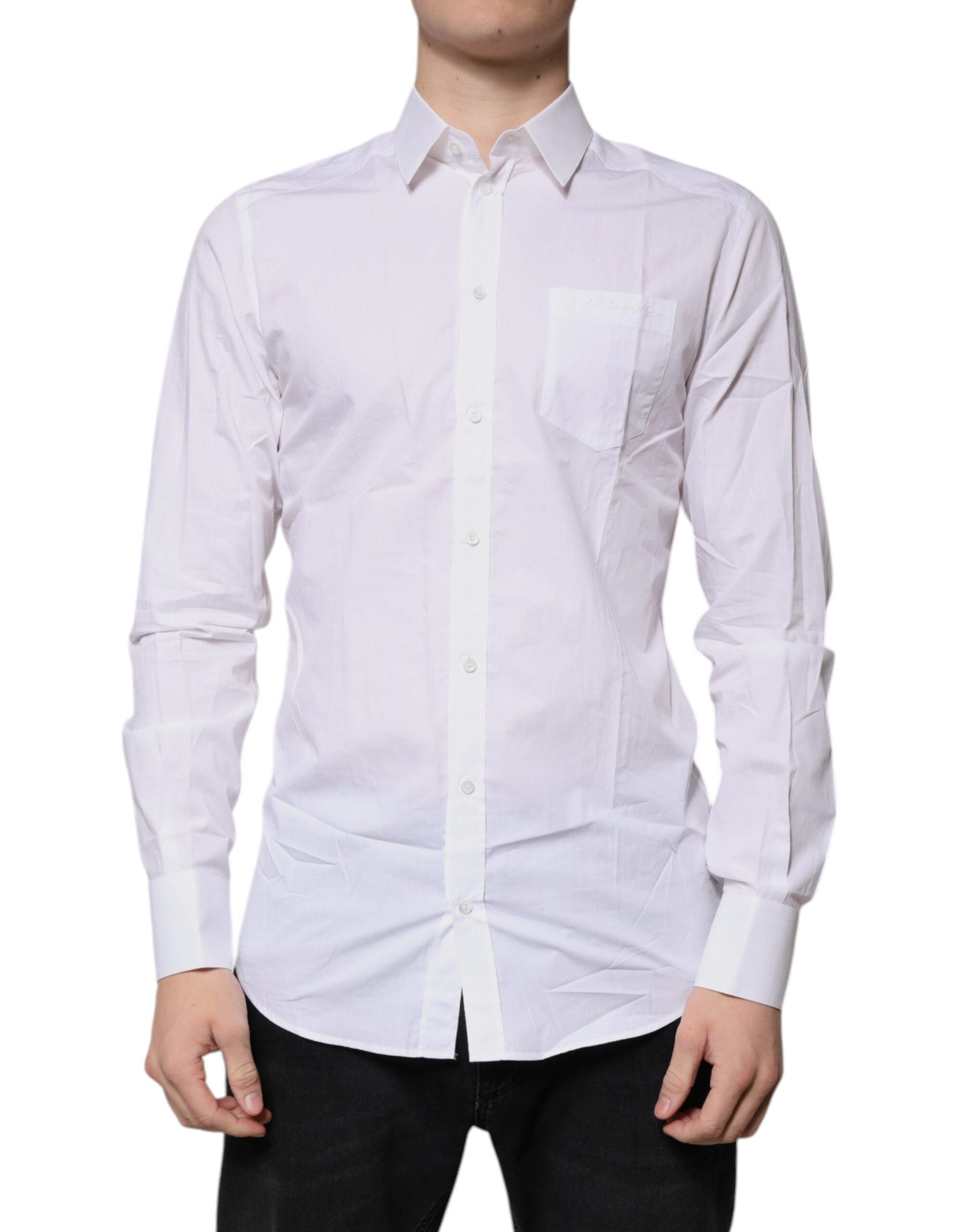 Dolce & Gabbana White Cotton Long Sleeves GOLD Dress Men's Shirt