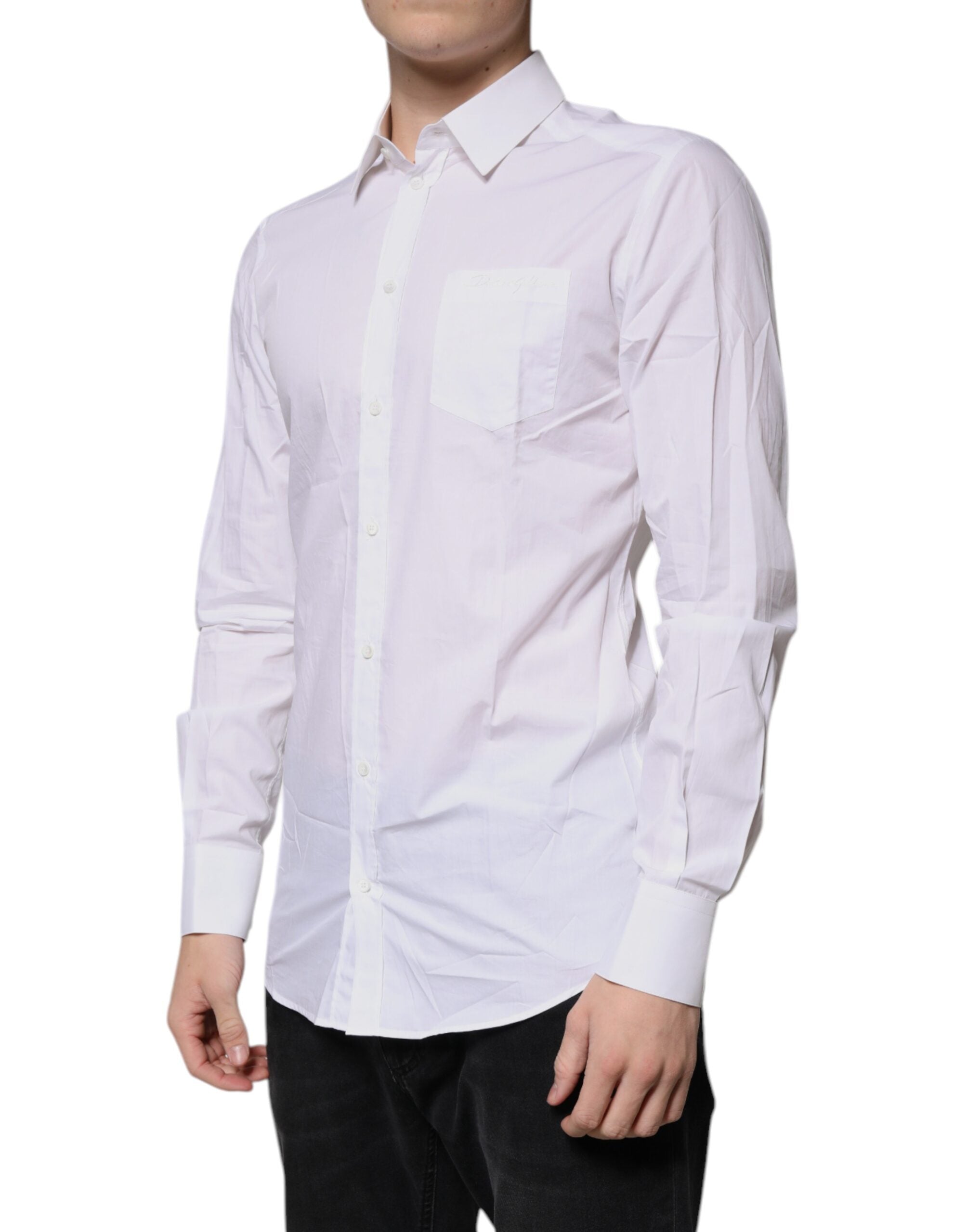 Dolce & Gabbana White Cotton Long Sleeves GOLD Dress Men's Shirt