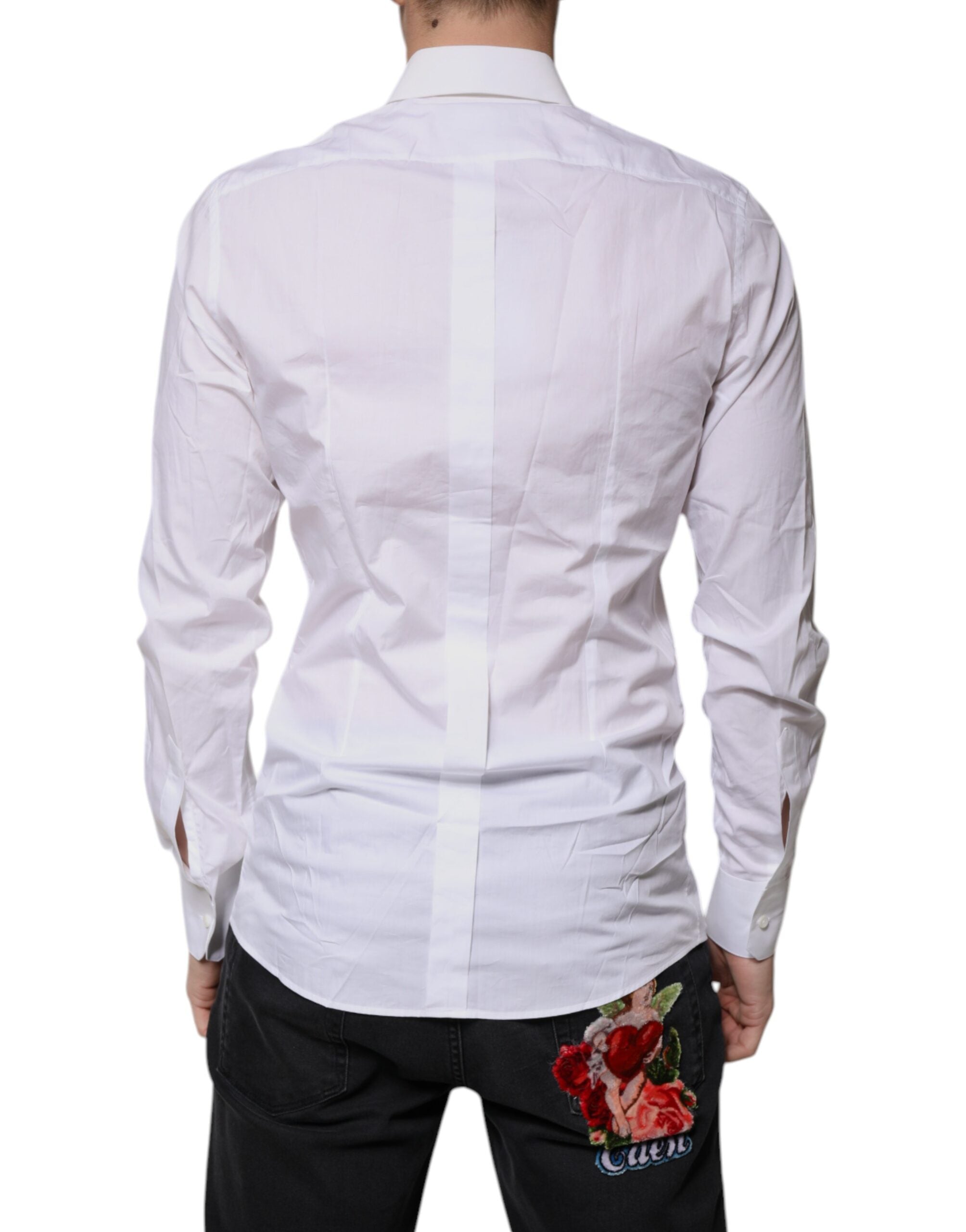 Dolce & Gabbana White Cotton Long Sleeves GOLD Dress Men's Shirt