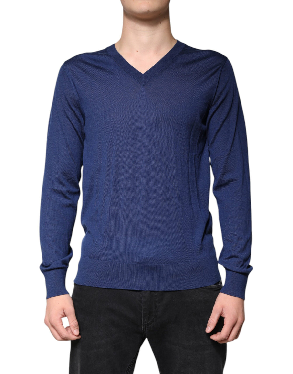 Dolce & Gabbana Navy Blue Cashmere V-neck Pullover Men's Sweater