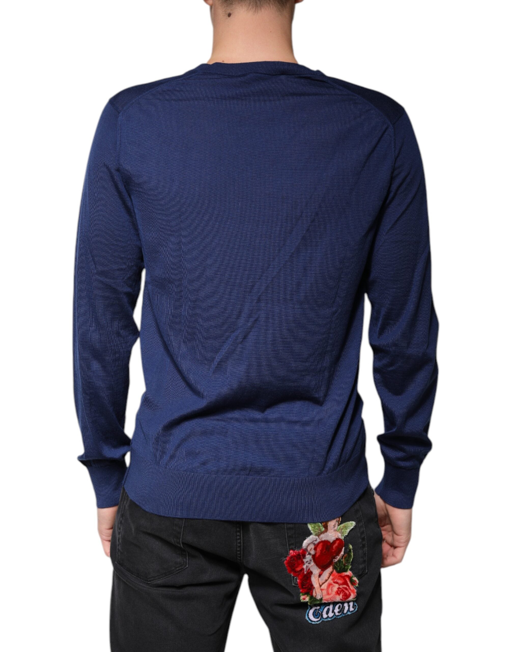 Dolce & Gabbana Navy Blue Cashmere V-neck Pullover Men's Sweater