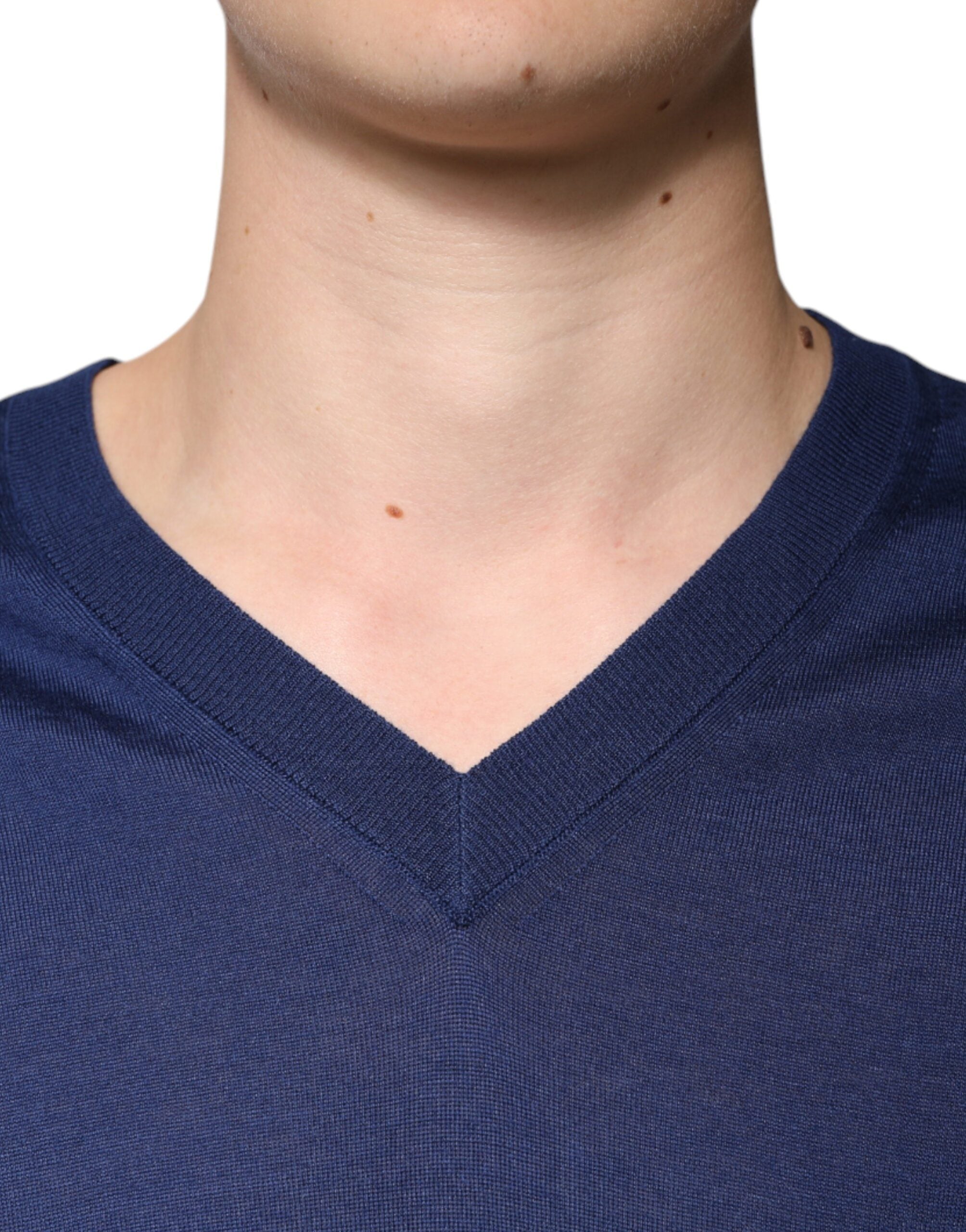 Dolce & Gabbana Navy Blue Cashmere V-neck Pullover Men's Sweater