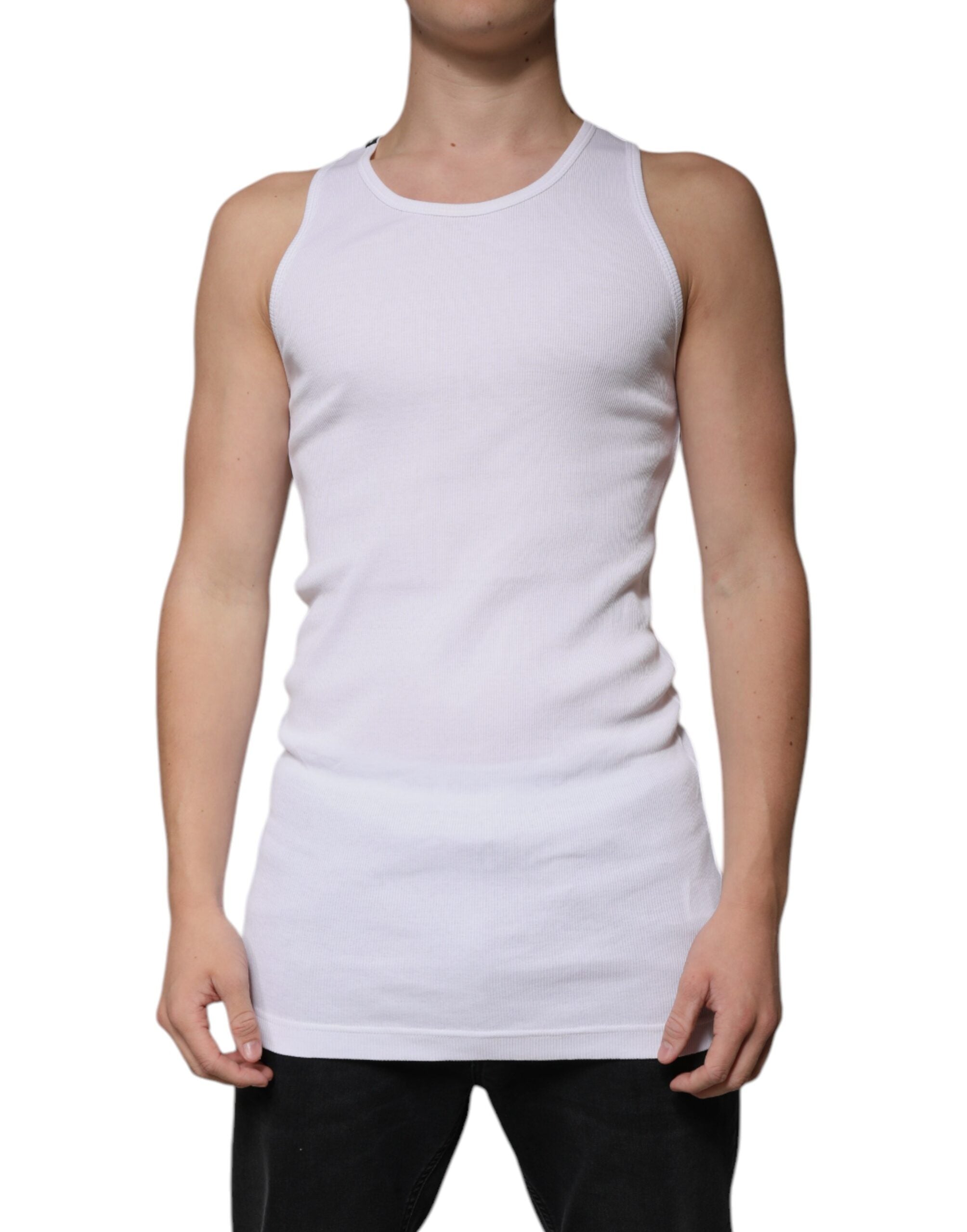 Dolce & Gabbana White Cotton Sleeveless Round Neck Tank Men's T-shirt