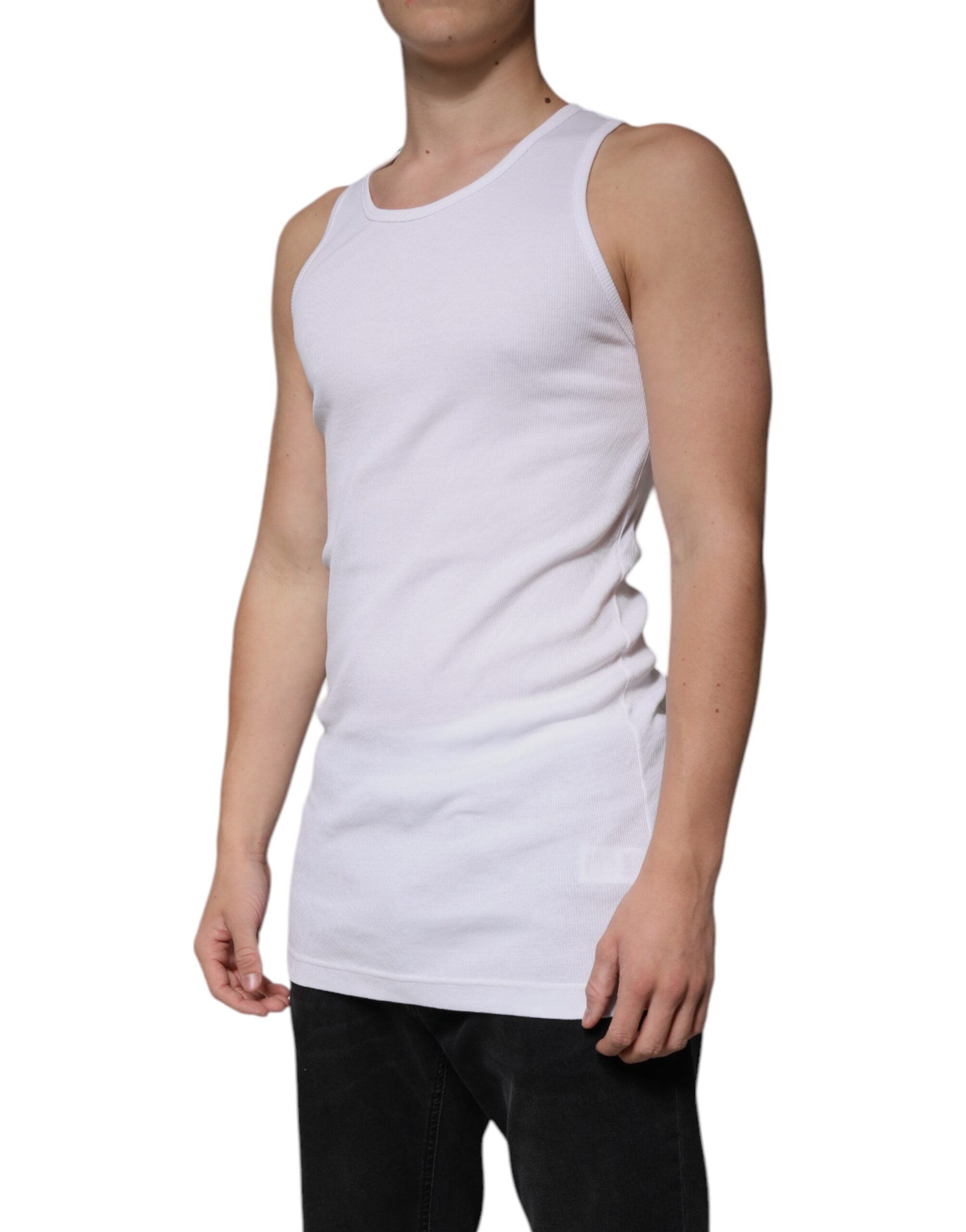Dolce & Gabbana White Cotton Sleeveless Round Neck Tank Men's T-shirt