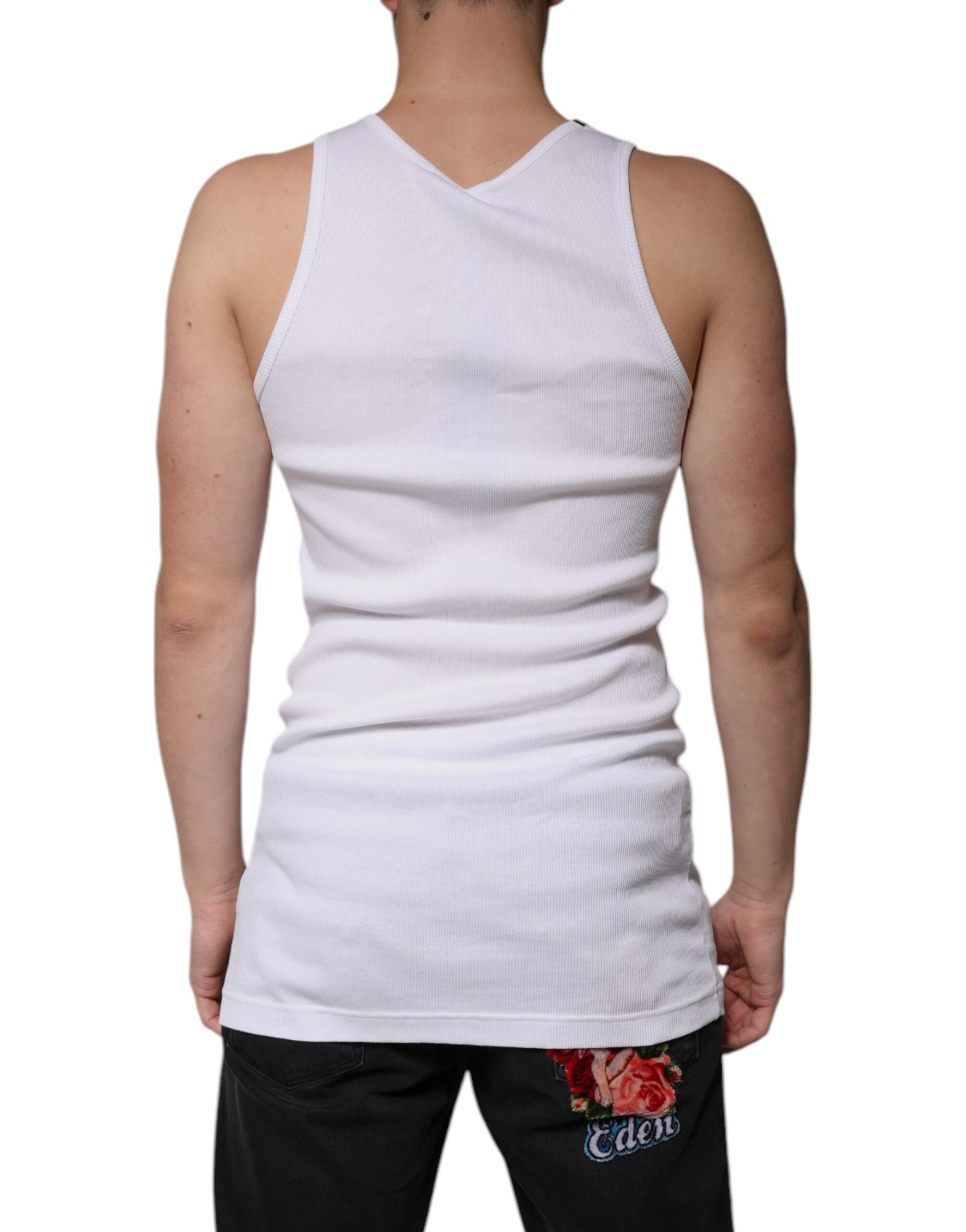 Dolce & Gabbana White Cotton Sleeveless Round Neck Tank Men's T-shirt