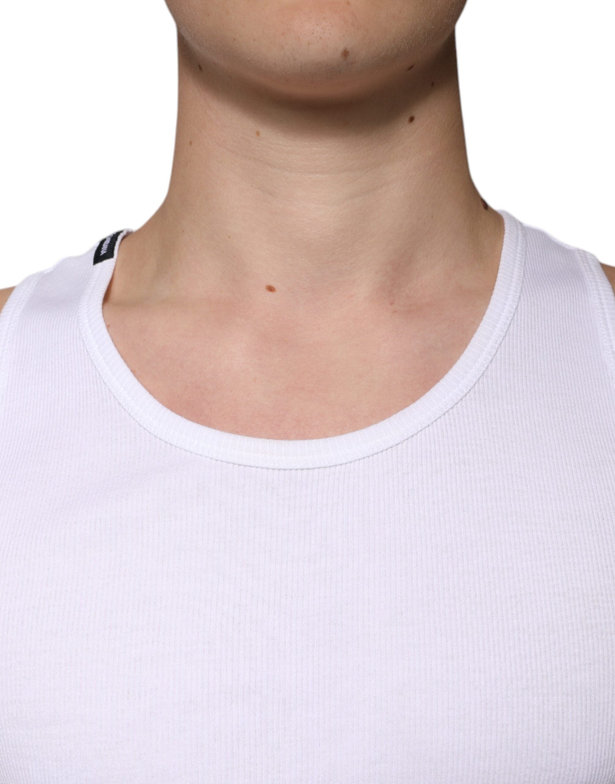 Dolce & Gabbana White Cotton Sleeveless Round Neck Tank Men's T-shirt