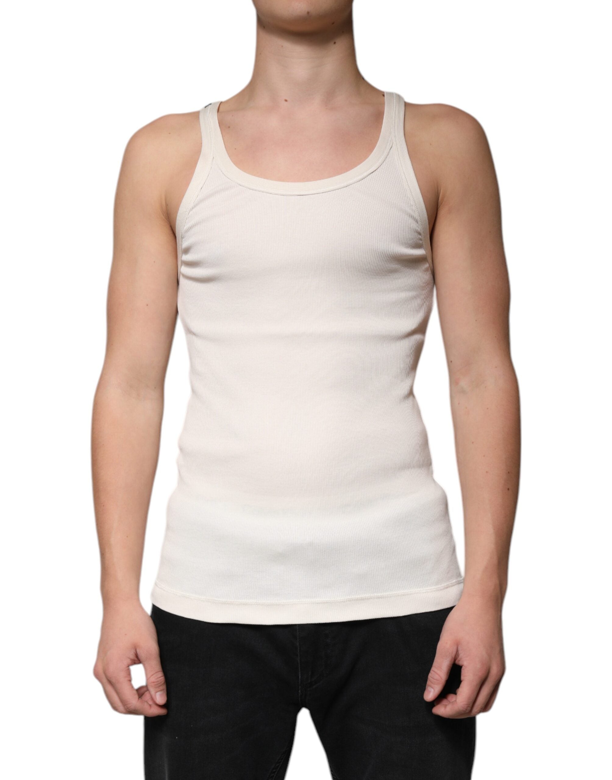 Dolce & Gabbana Off White Cotton Sleeveless Round Neck Tank Men's T-shirt