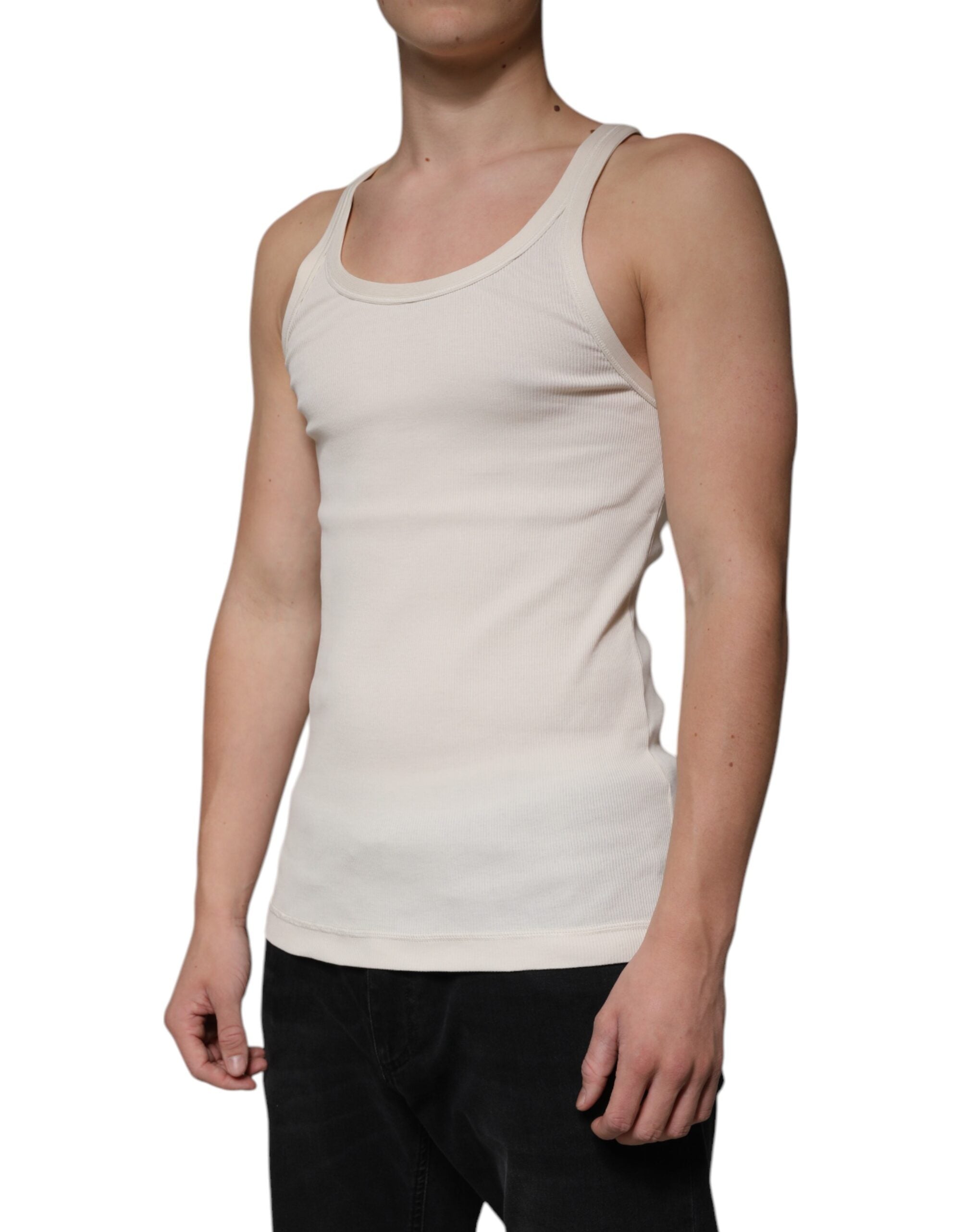 Dolce & Gabbana Off White Cotton Sleeveless Round Neck Tank Men's T-shirt