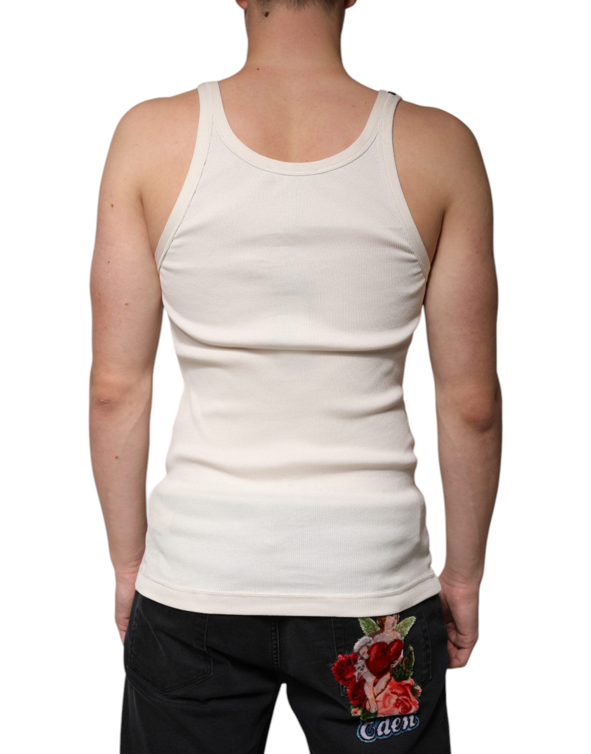 Dolce & Gabbana Off White Cotton Sleeveless Round Neck Tank Men's T-shirt