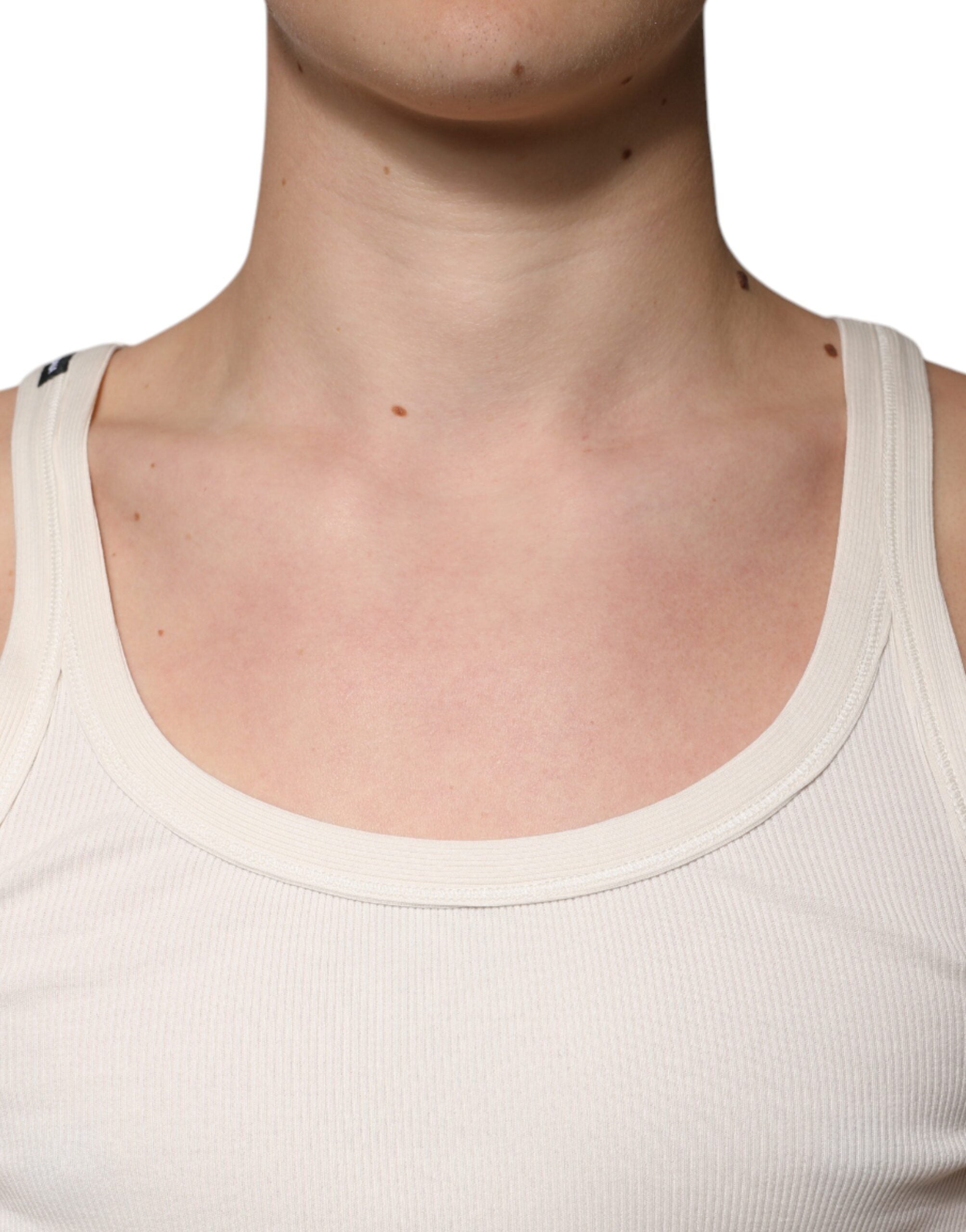 Dolce & Gabbana Off White Cotton Sleeveless Round Neck Tank Men's T-shirt