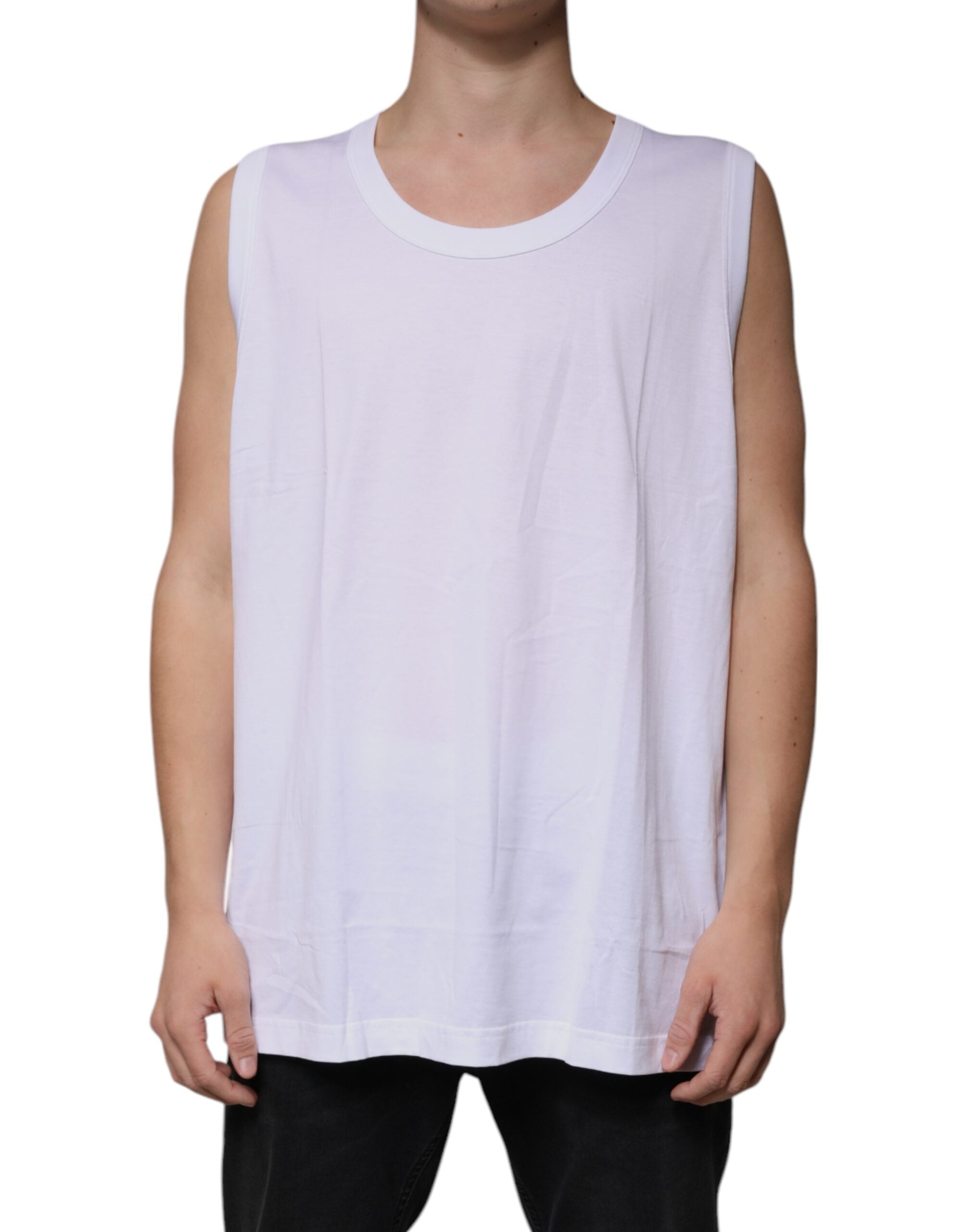 Dolce & Gabbana White Cotton Sleeveless Round Neck Tank Men's T-shirt