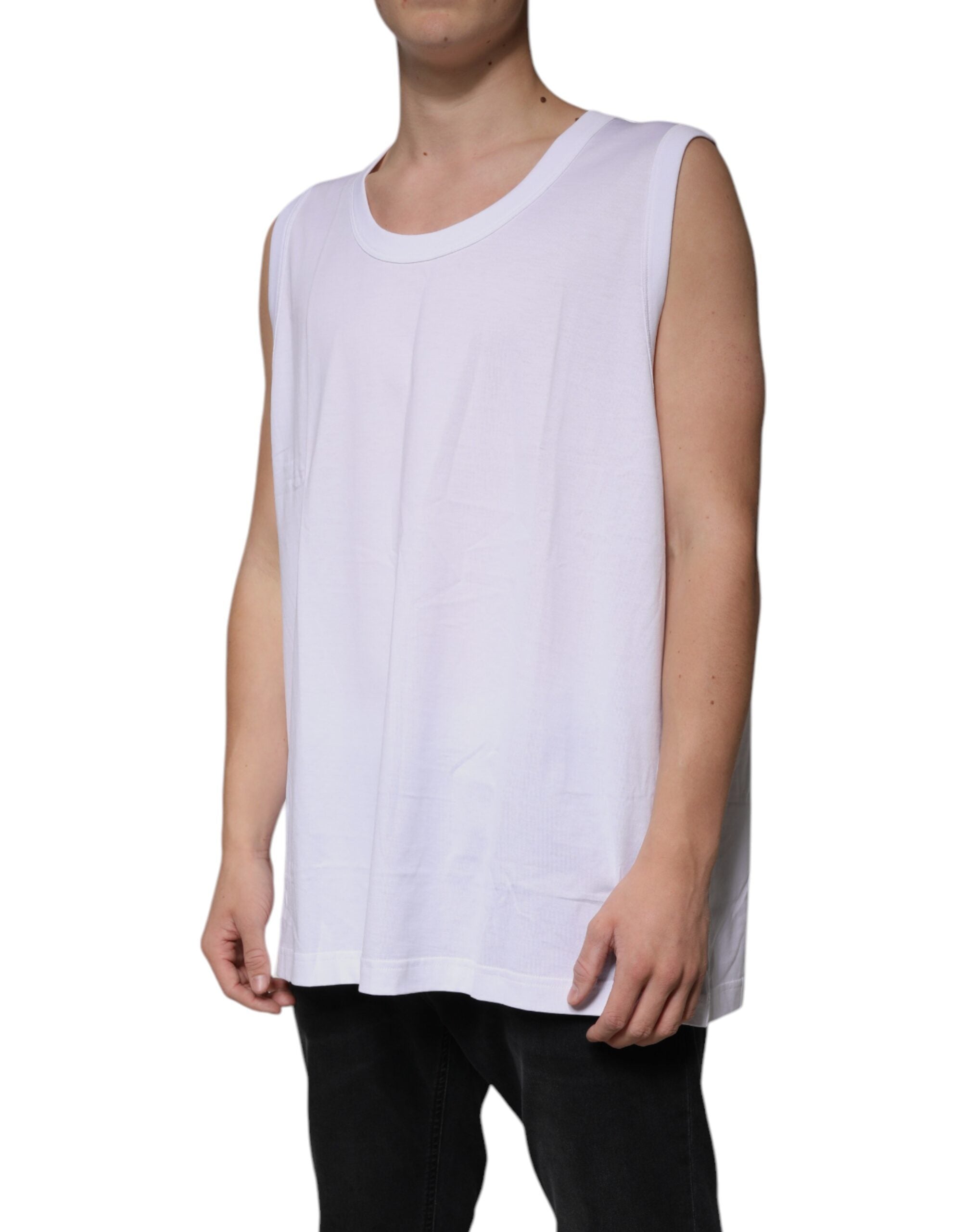 Dolce & Gabbana White Cotton Sleeveless Round Neck Tank Men's T-shirt