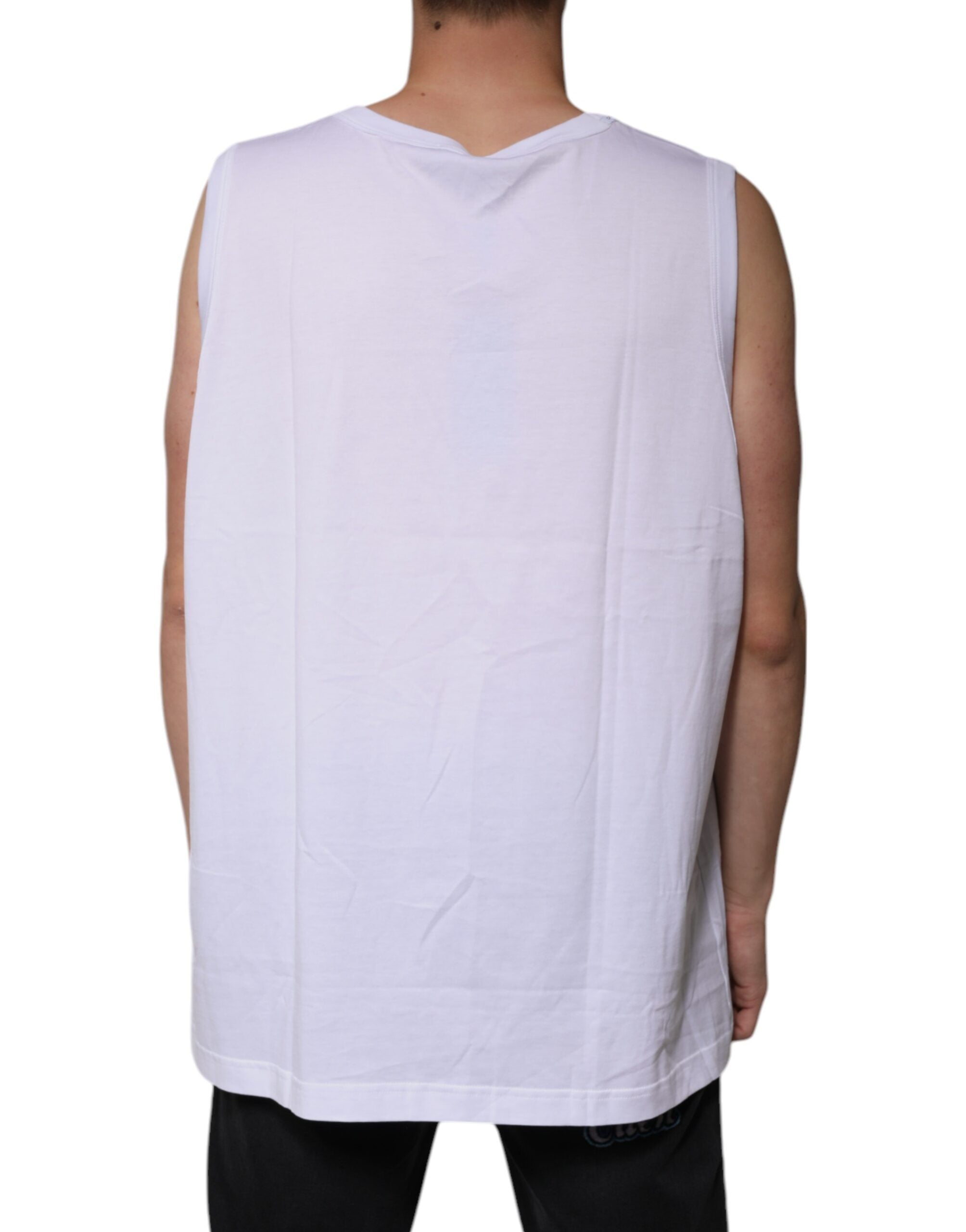 Dolce & Gabbana White Cotton Sleeveless Round Neck Tank Men's T-shirt
