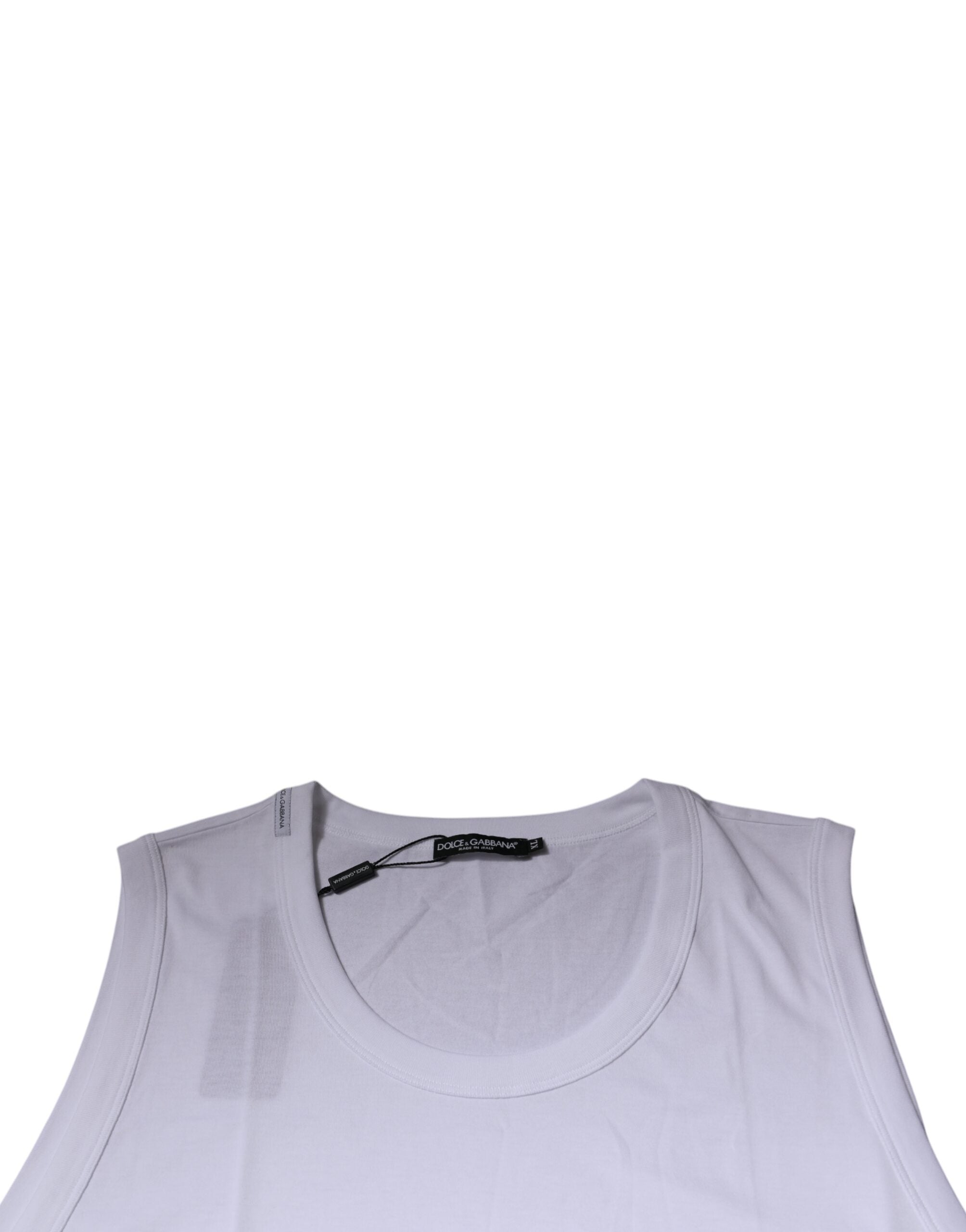 Dolce & Gabbana White Cotton Sleeveless Round Neck Tank Men's T-shirt
