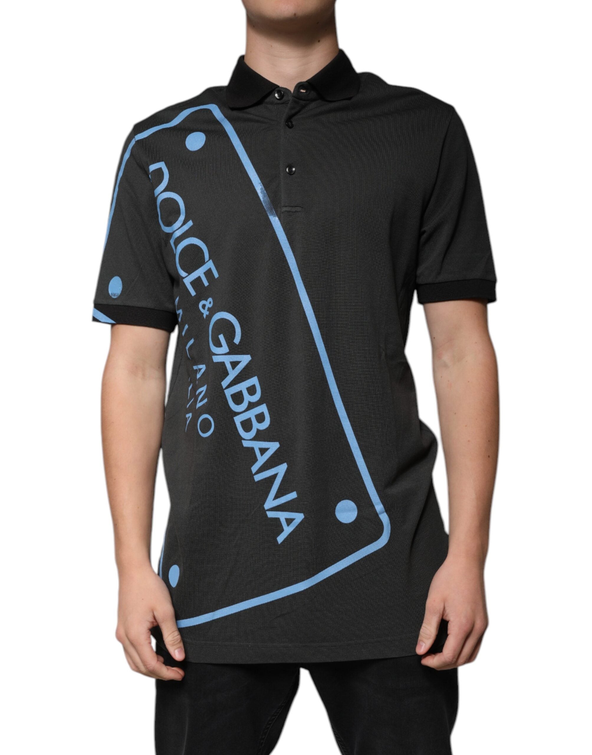 Dolce & Gabbana Black Logo Print Collared Cotton Polo Men's T-shirt (Pre-Owned)