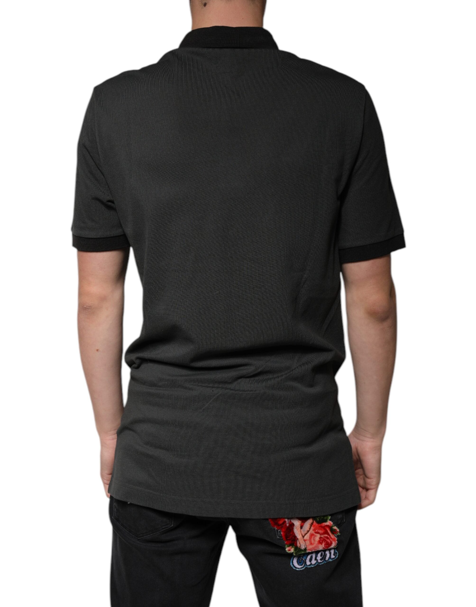 Dolce & Gabbana Black Logo Print Collared Cotton Polo Men's T-shirt (Pre-Owned)