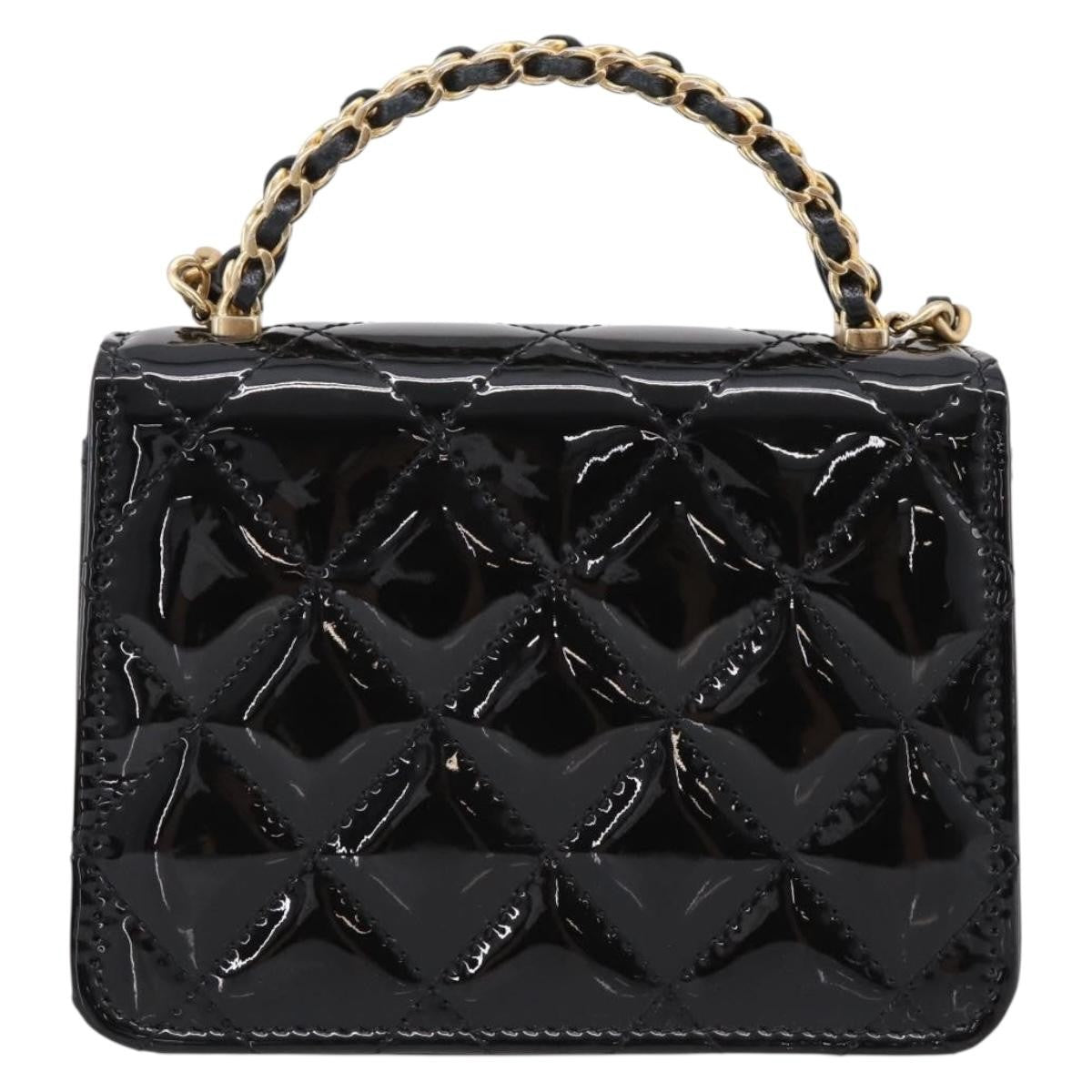 Chanel Woven Top Handle Cc Flap Clutch On Chain Patent Leather Black Patent_Leather Shoulder Bag Bag (Pre-Owned)