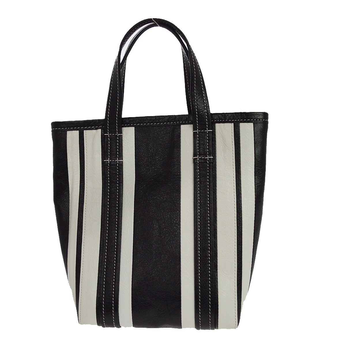 Balenciaga Barbes East West Shopper Tote Striped Leather Black Leather Tote Bag Bag (Pre-Owned)