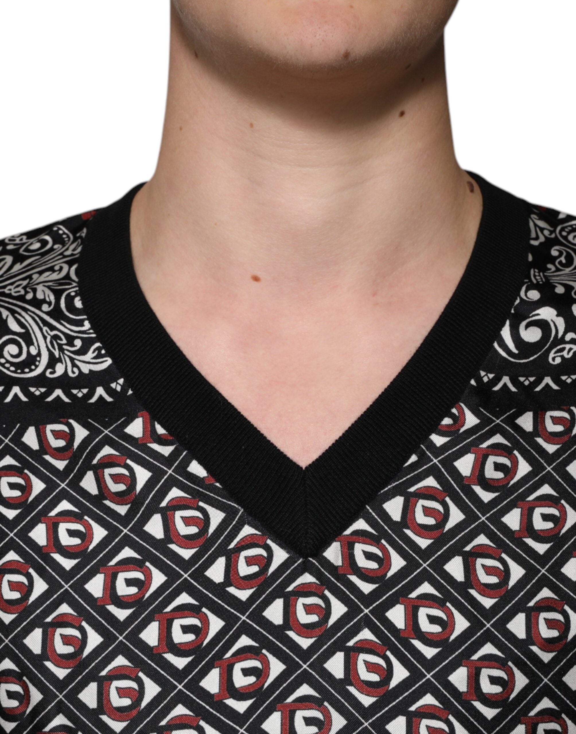 Dolce & Gabbana Black Logo Wool V-neck Pullover Men's Sweater