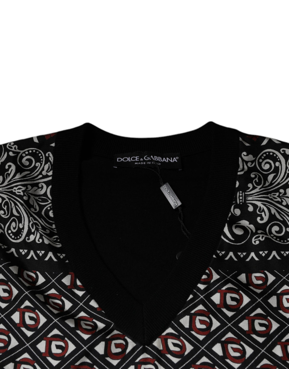 Dolce & Gabbana Black Logo Wool V-neck Pullover Men's Sweater