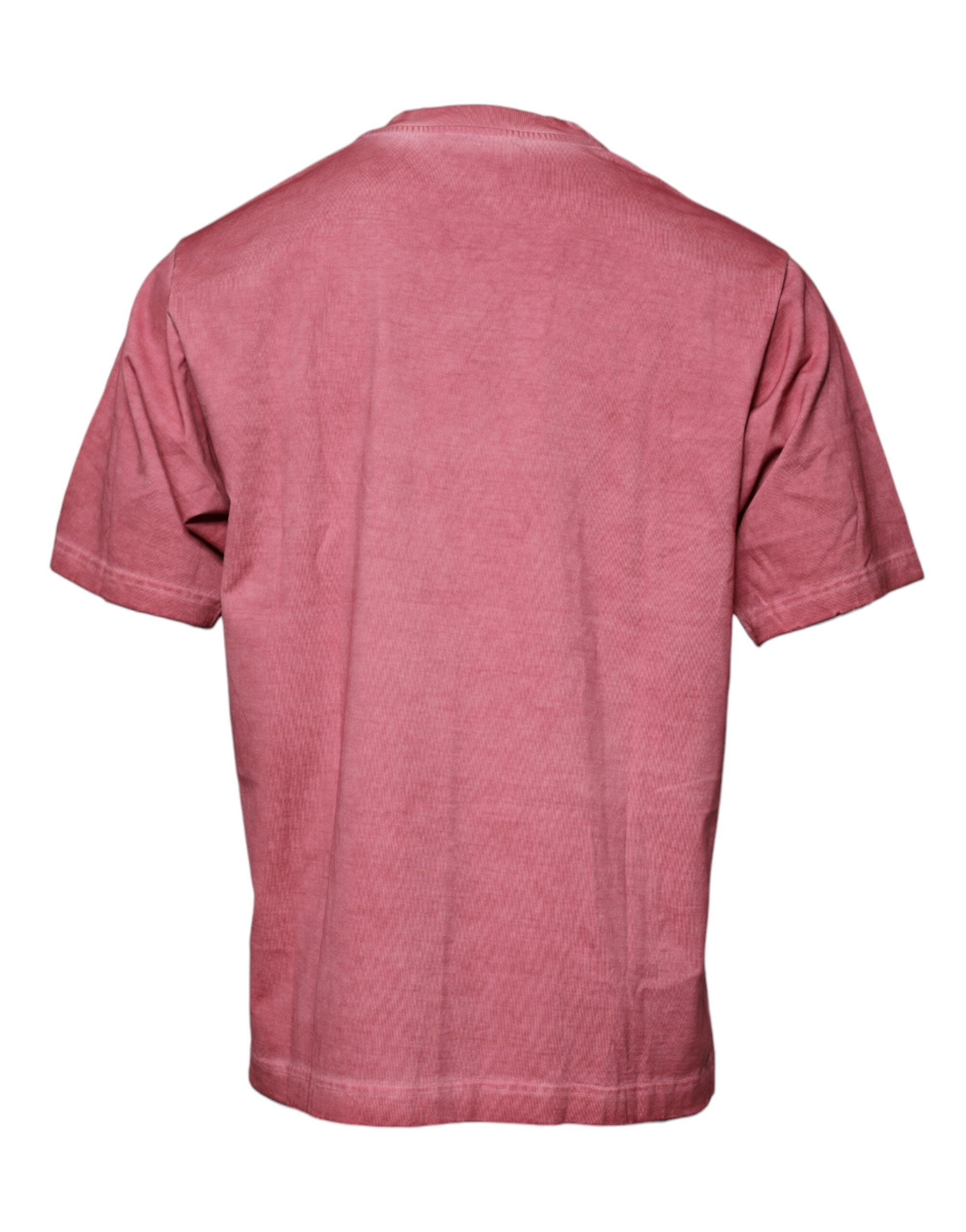 Dolce & Gabbana Pink Logo Print Cotton Crew Neck Men's T-shirt (Pre-Owned)