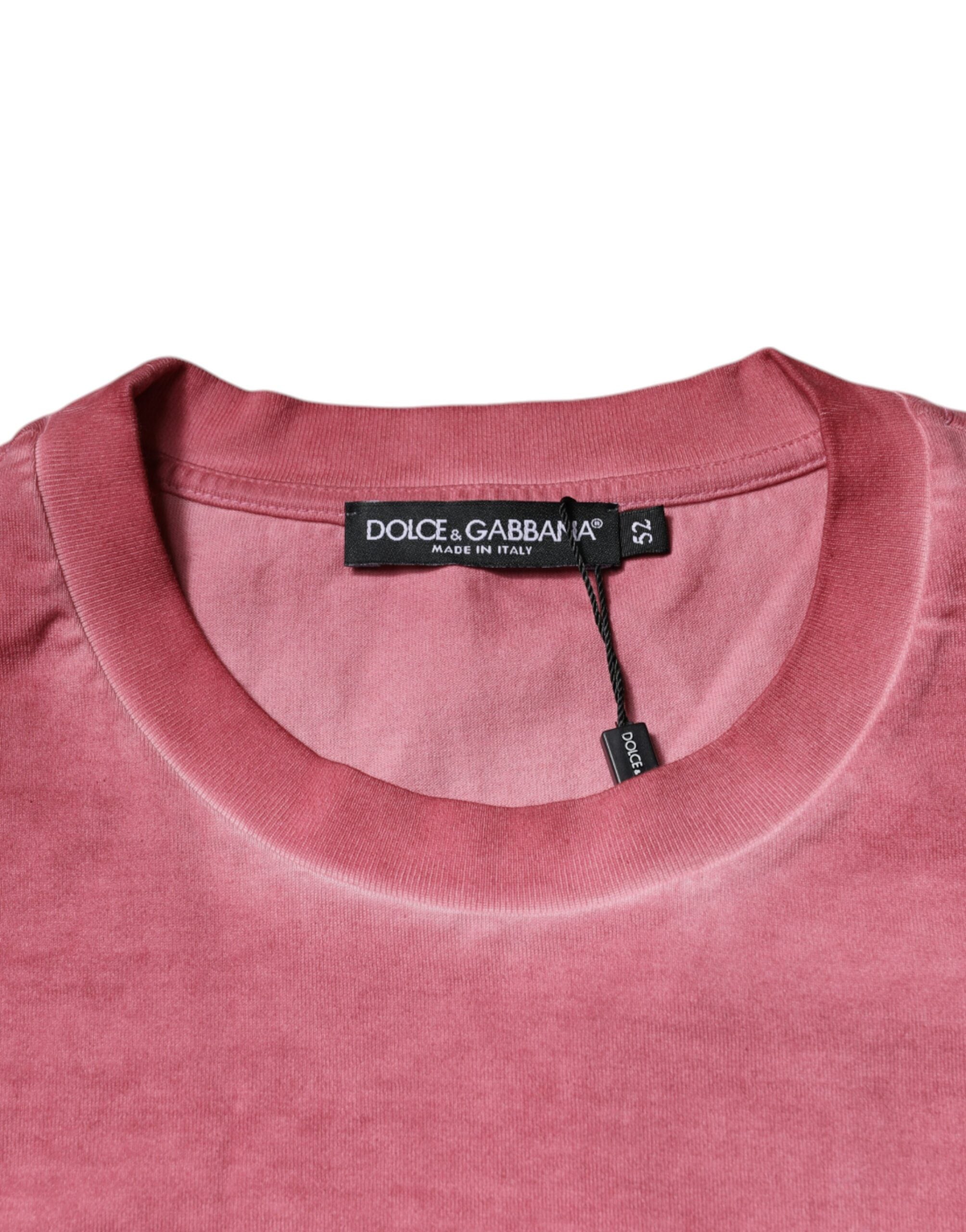 Dolce & Gabbana Pink Logo Print Cotton Crew Neck Men's T-shirt (Pre-Owned)