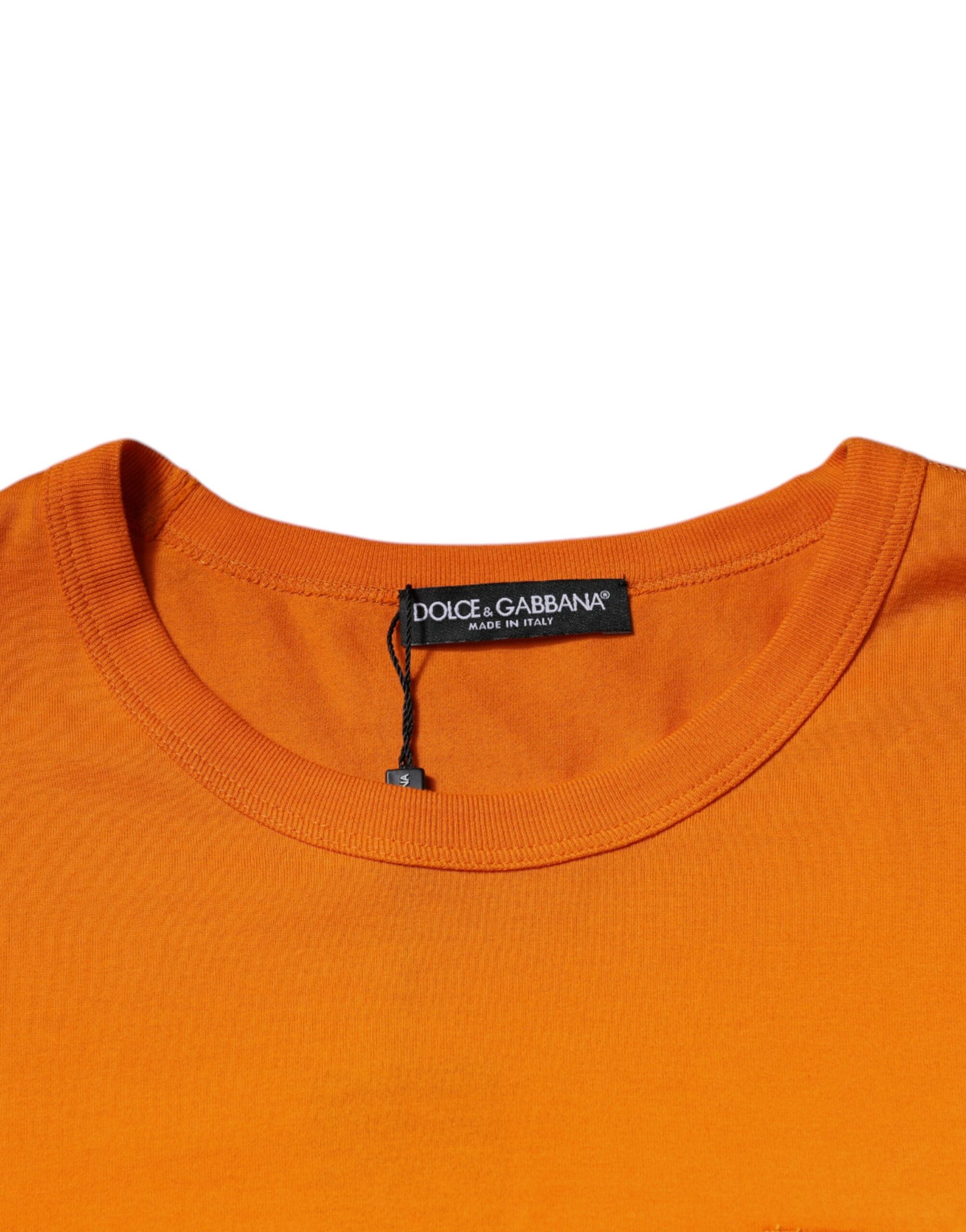 Dolce & Gabbana Orange Logo Cotton Crew Neck Men's T-shirt (Pre-Owned)