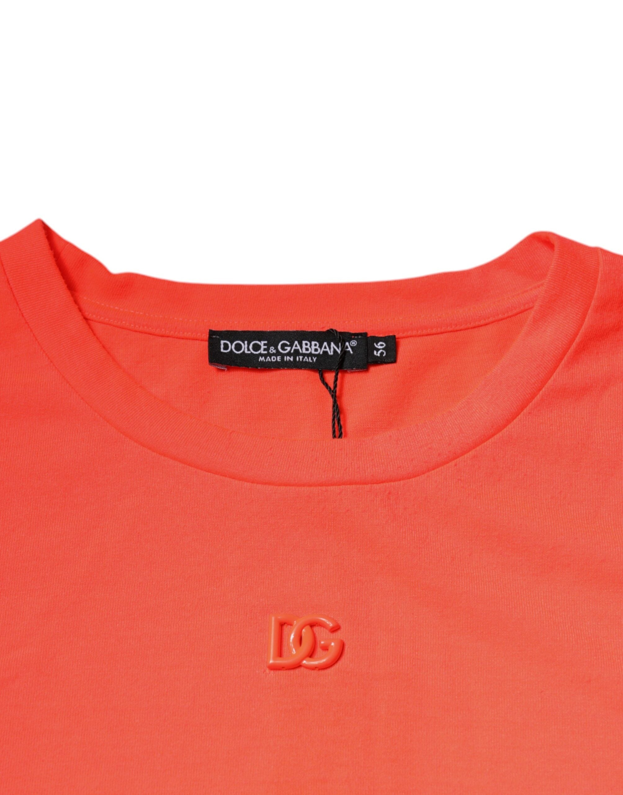 Dolce & Gabbana Orange Logo Polyester Crew Neck Men's T-shirt (Pre-Owned)