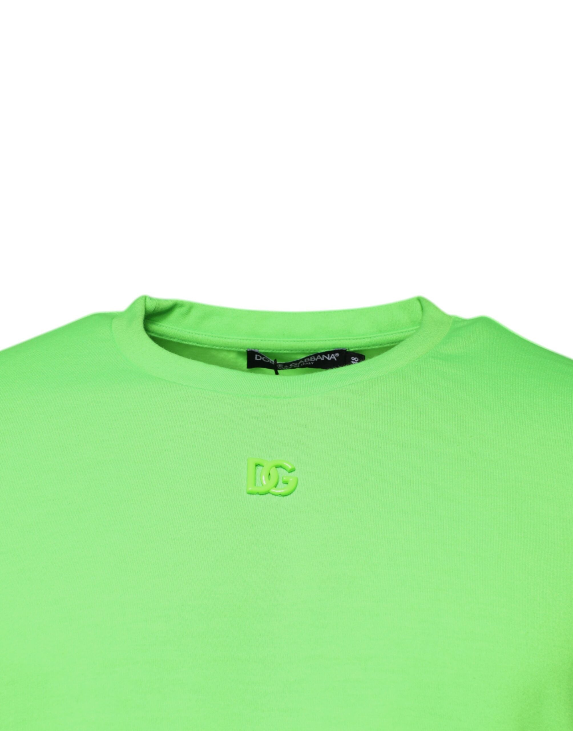 Dolce & Gabbana Green Logo Polyester Crew Neck Men's T-shirt