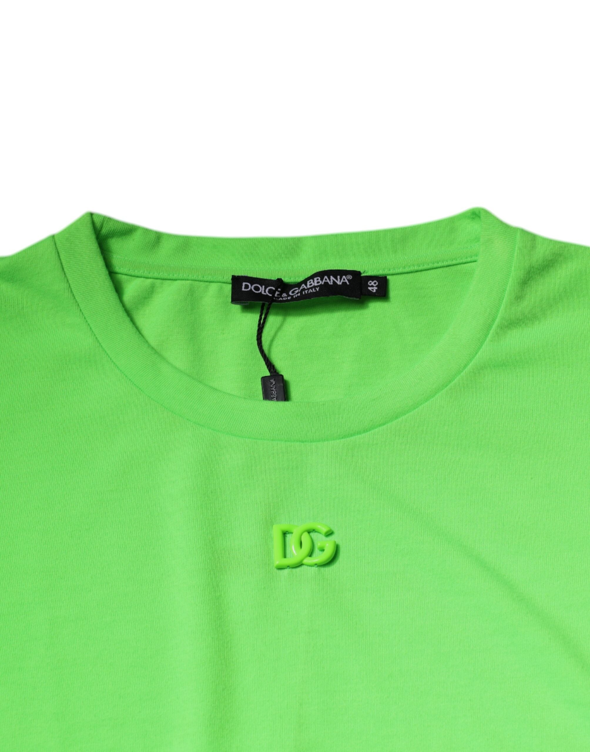 Dolce & Gabbana Green Logo Polyester Crew Neck Men's T-shirt (Pre-Owned)