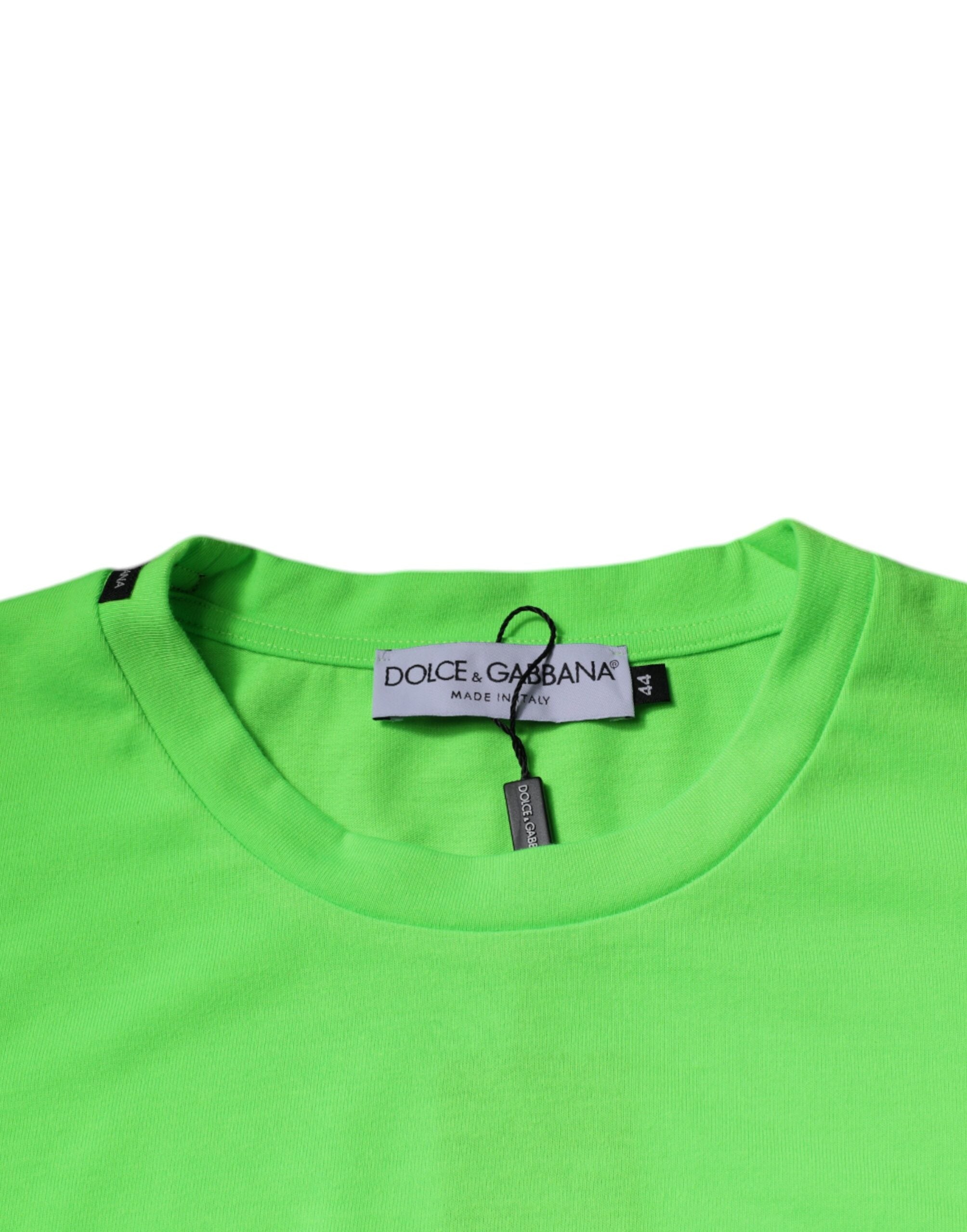 Dolce & Gabbana Green Logo Polyester Crew Neck Men's T-shirt