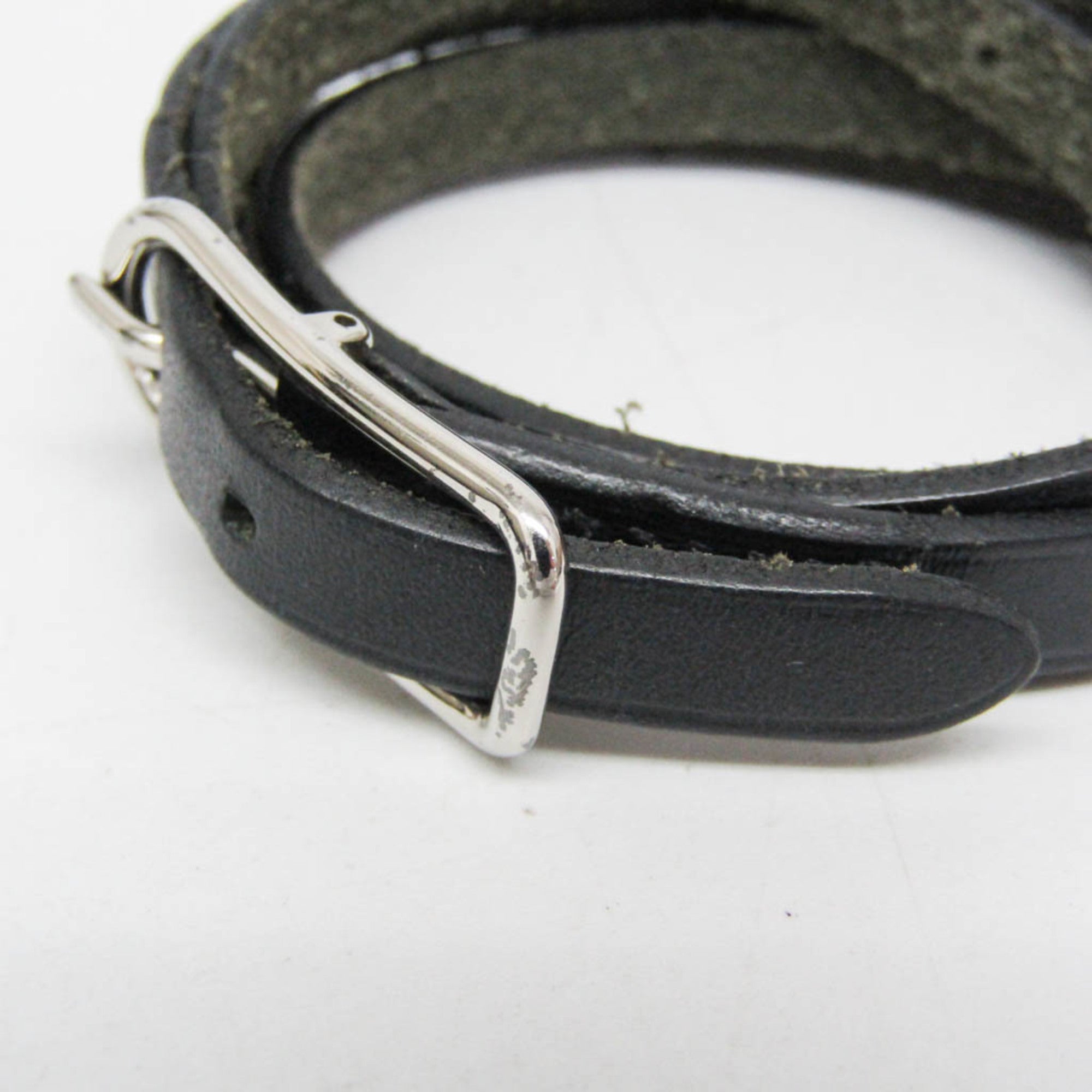 Hermes Buckle Double Tour Leather Black Leather Bracelet Jewelry (Pre-Owned)