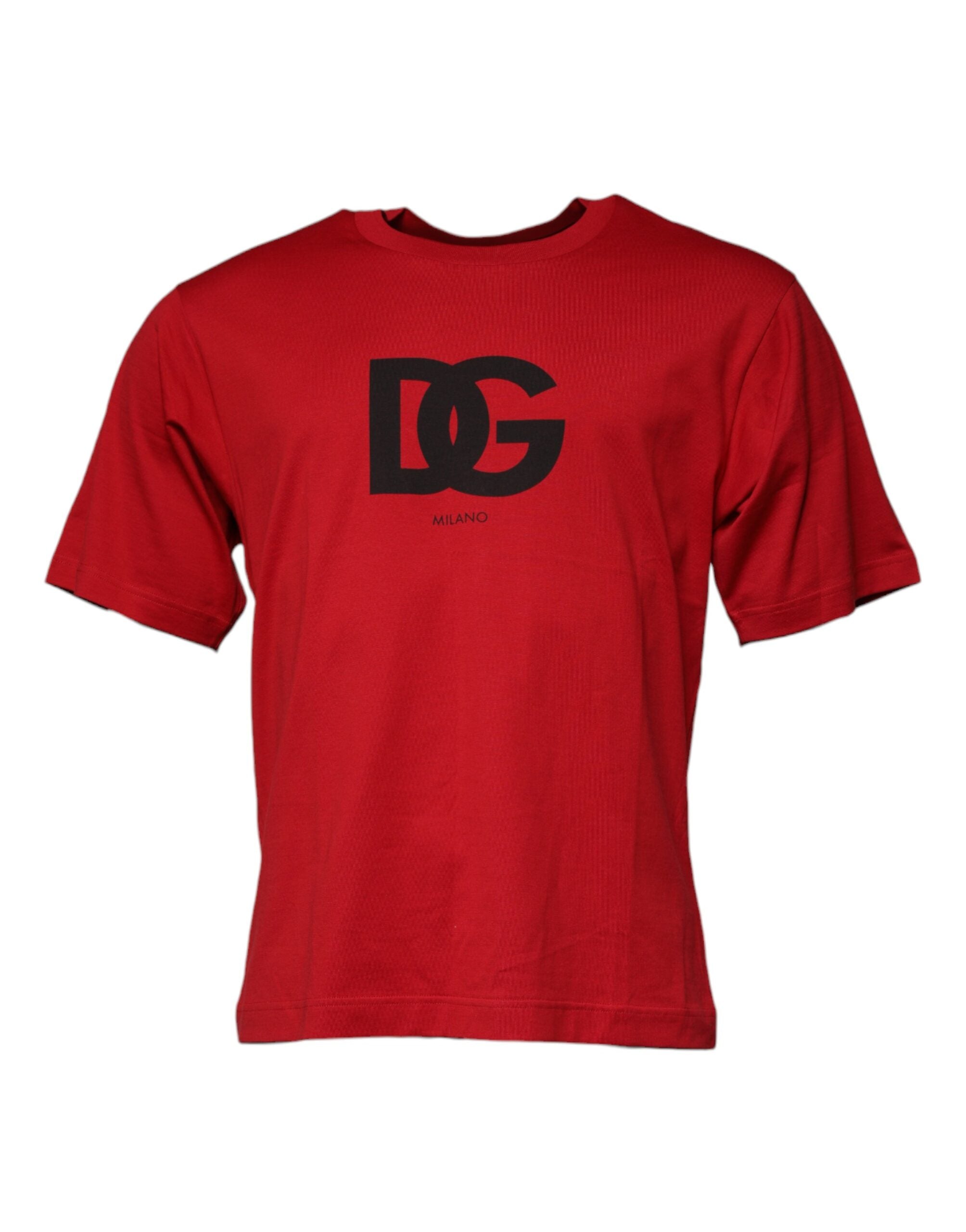 Dolce & Gabbana Red Logo Print Cotton Crew Neck Men's T-shirt